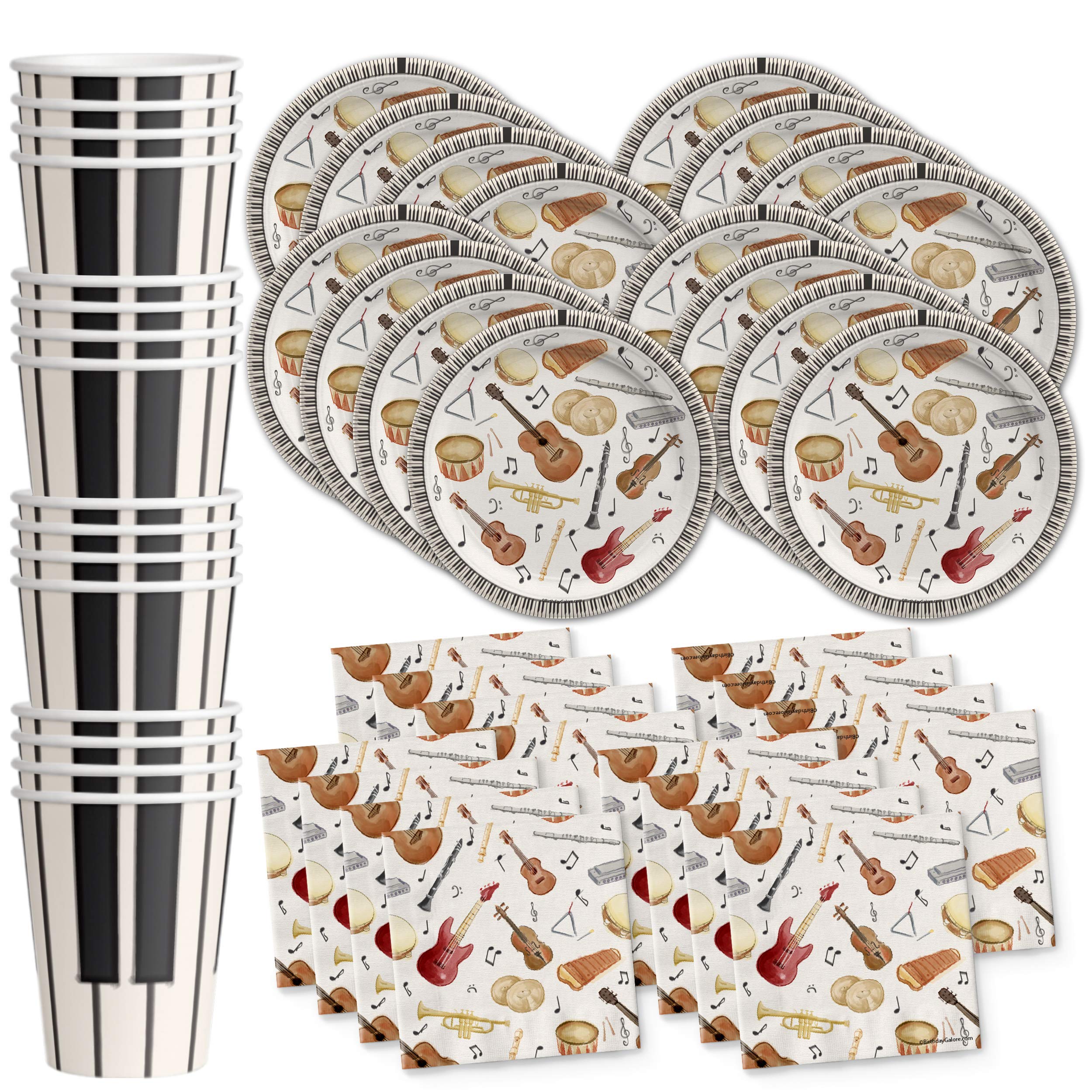 Musical Instruments Party Supplies Set Plates Napkins Cups Tableware Kit For 16