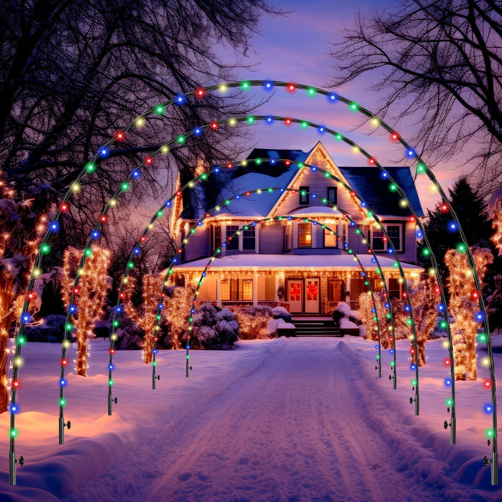 Naozinebi 10 Ft LED Christmas Light Arch - Colorful PVC String Lights for Outdoor Holiday Decoration