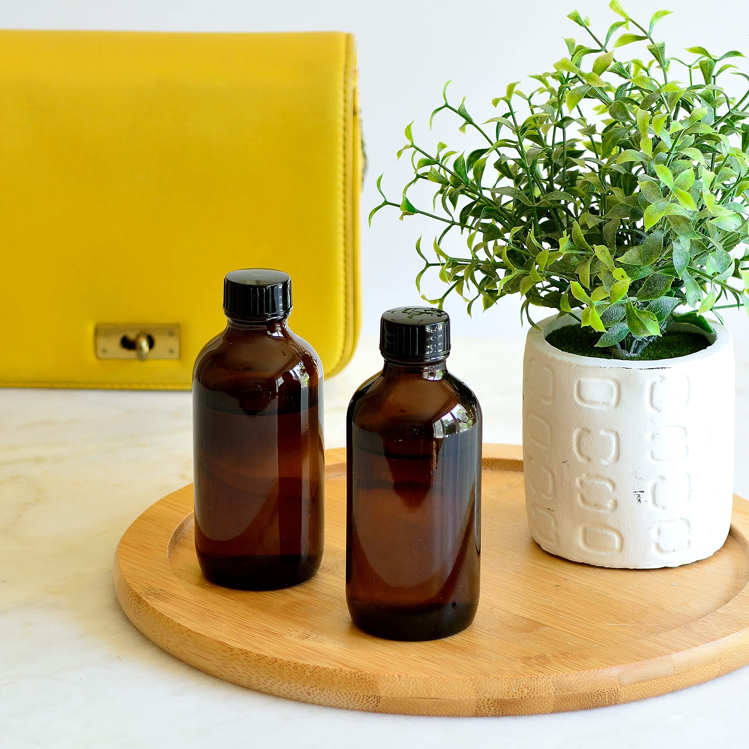 Youngever 16 Pack Amber Glass Bottles With Lids, Refillable Container For Essential Oils, Vanilla Extract And More (4 Ounce)