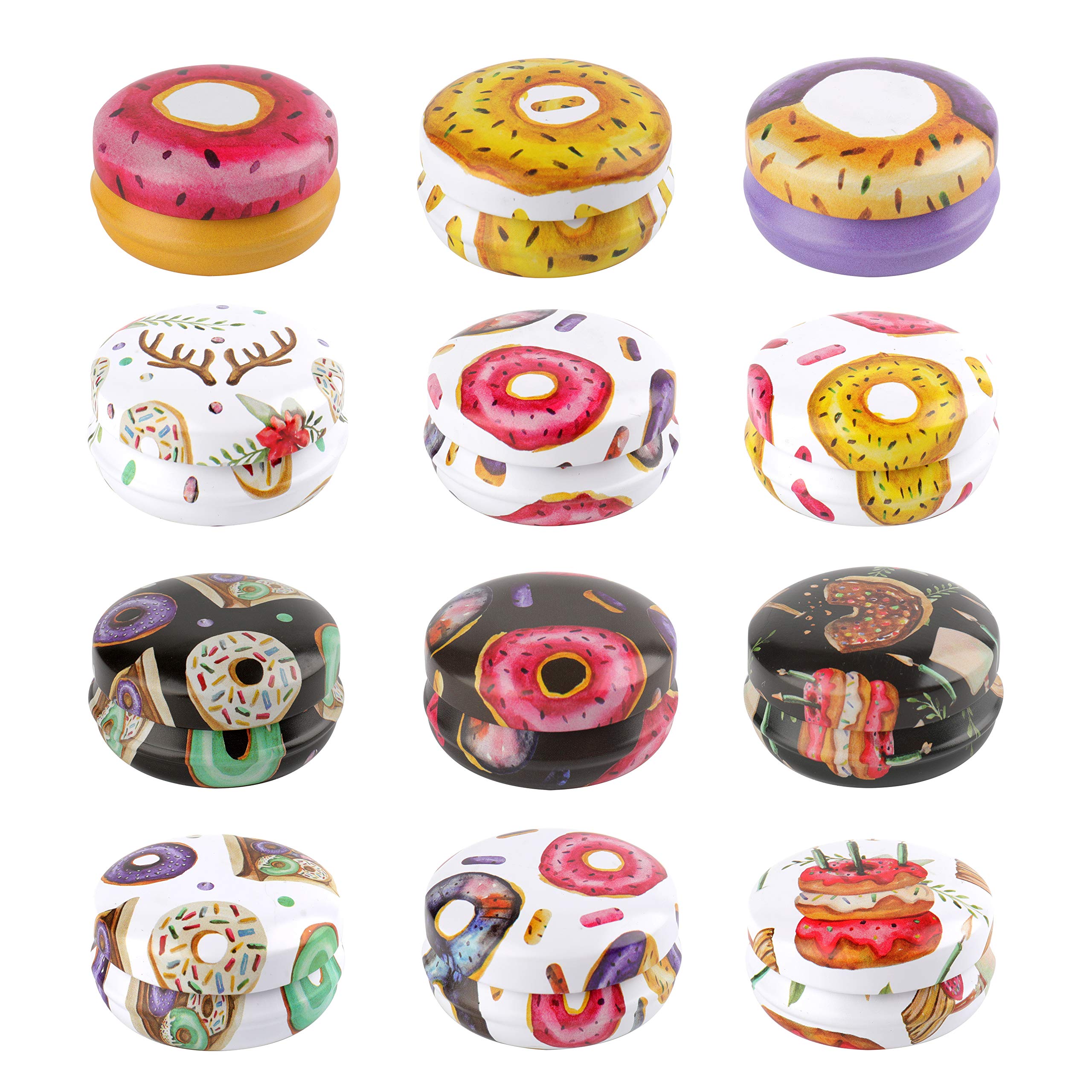 Rarapop 12 Pack Round Empty Tins Box Candle Jars, Lovely Cartoon Mini Travel Tin Cans, 20Ml Refillable Container Bottle For Cand