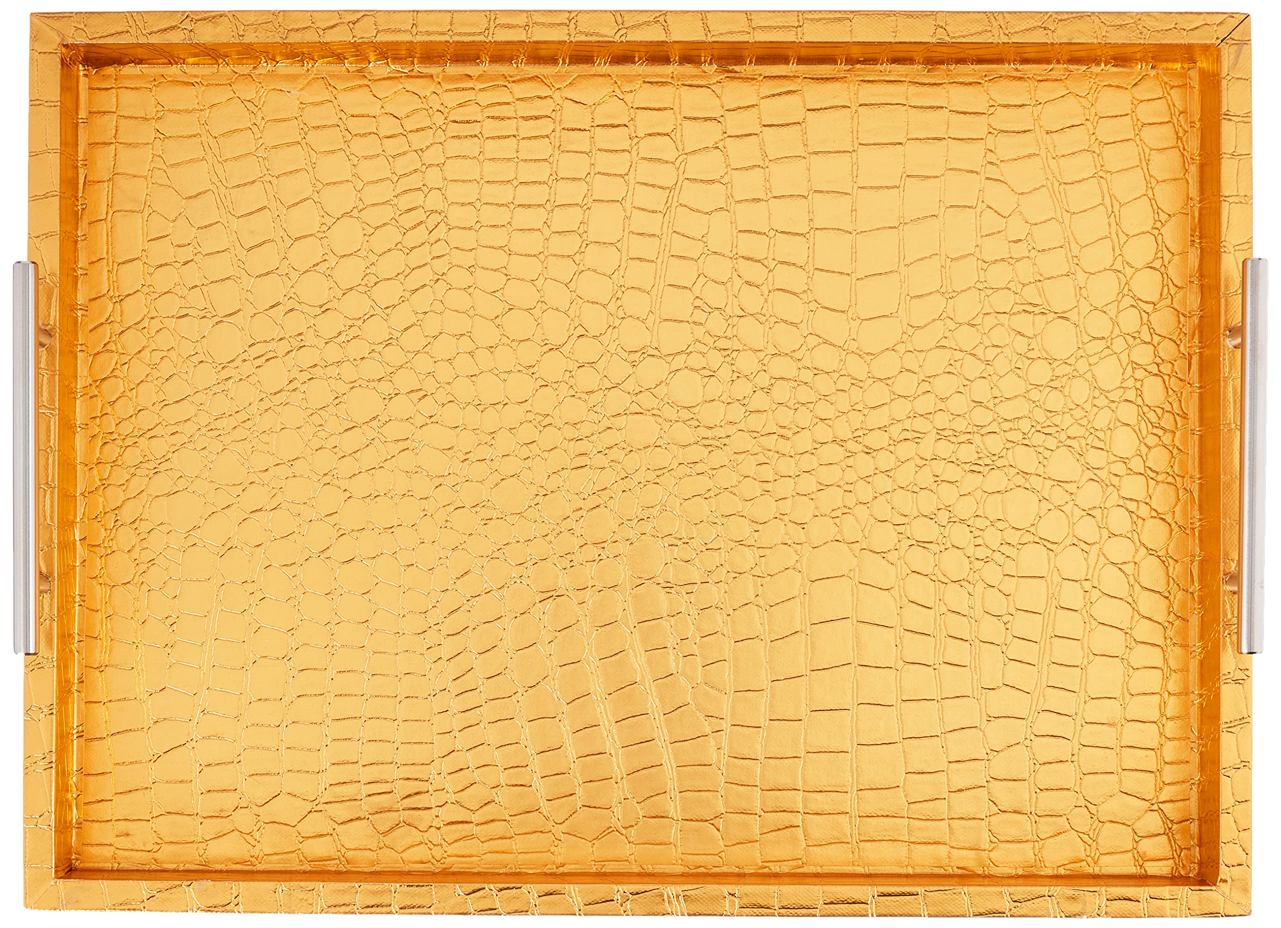 American Atelier Alligator Rectangle Serving Tray with Handles  14'' x 19'' x 3''  gold
