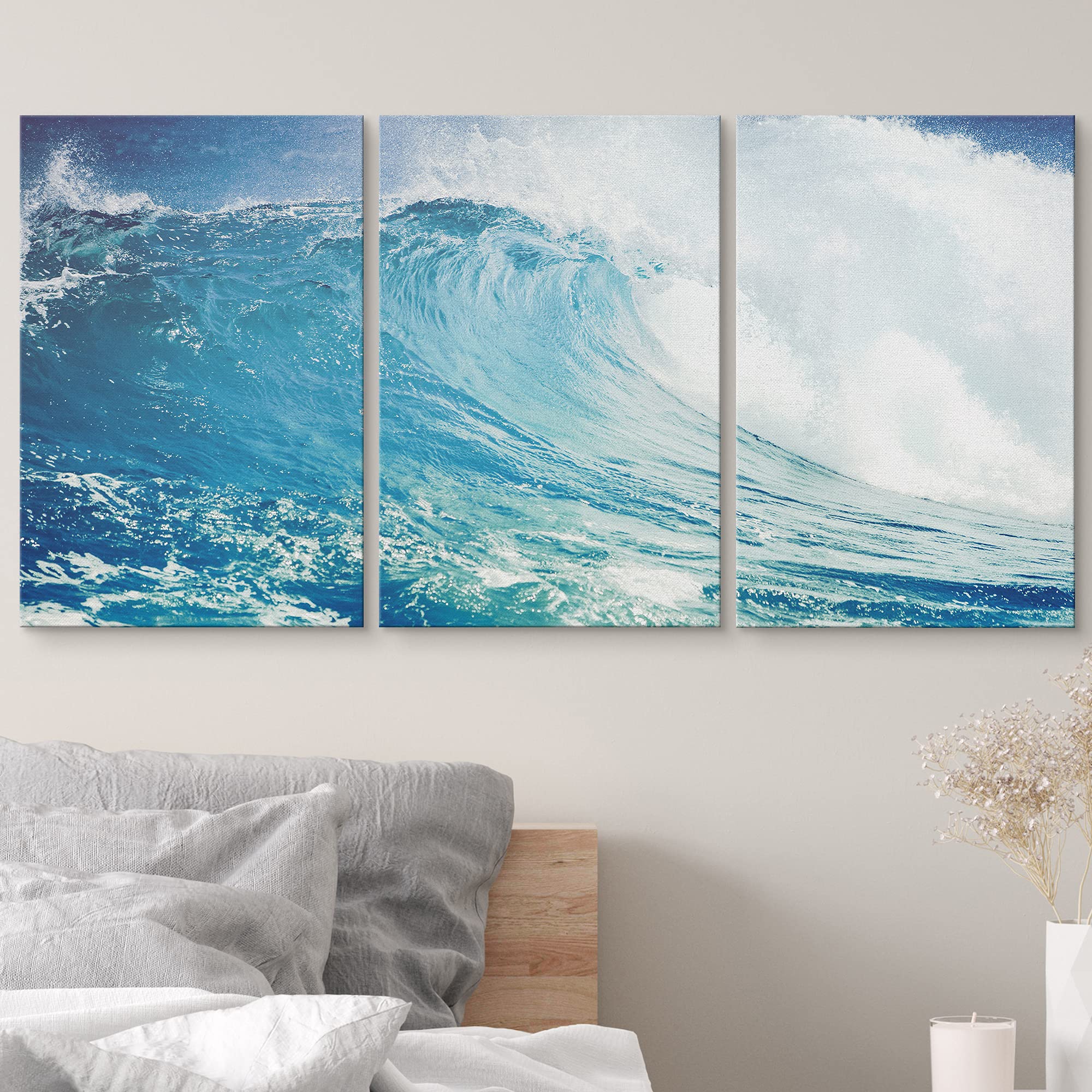 Wall26 Canvas Print Wall Art Set Blue Beach Waves Rip Curls Nature Wilderness Photography Realism Rustic Landscape Colorful Mult