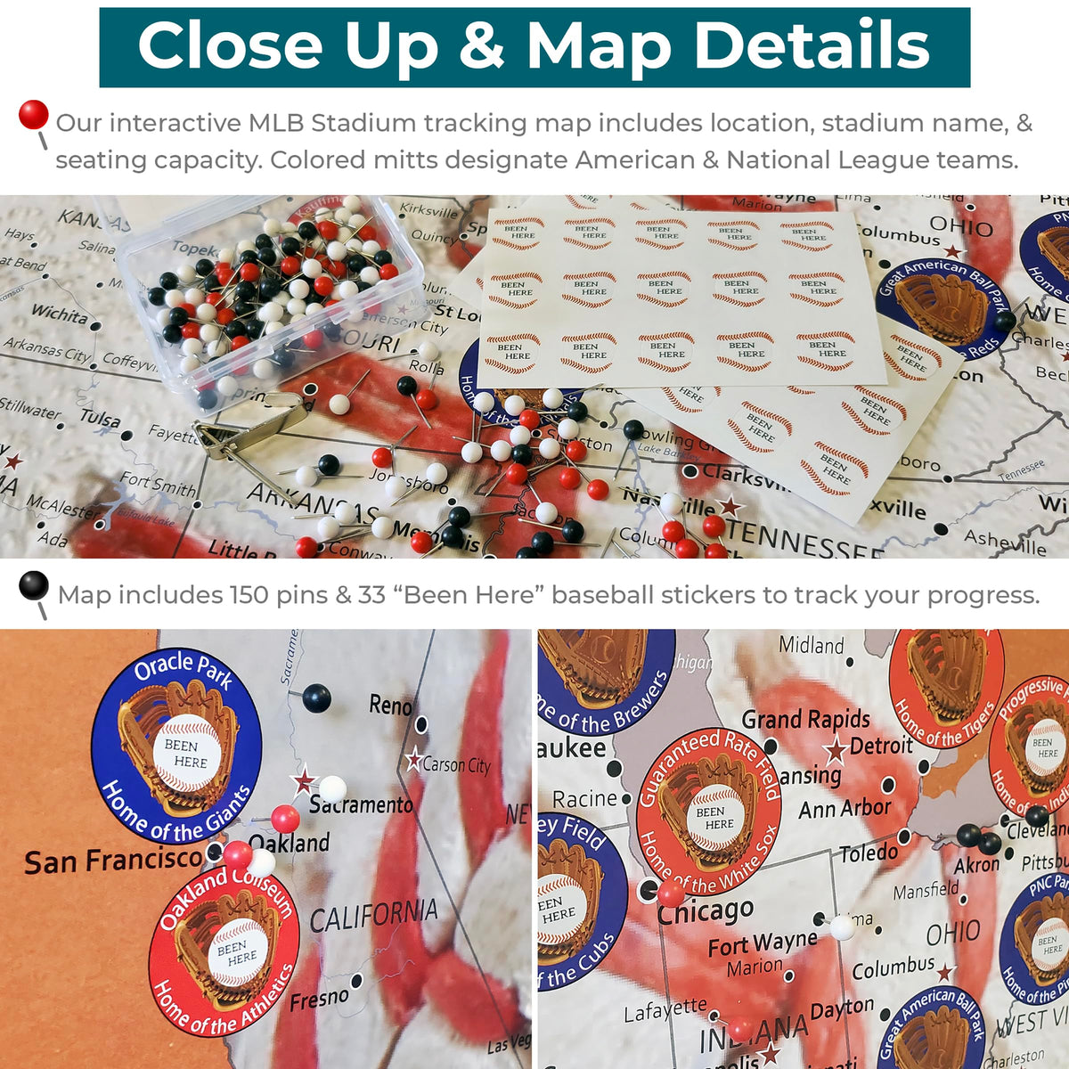 Pin Adventure Map Baseball Adventures Push Pin Travel Map With Solid Wood Cherry Frame A ...
