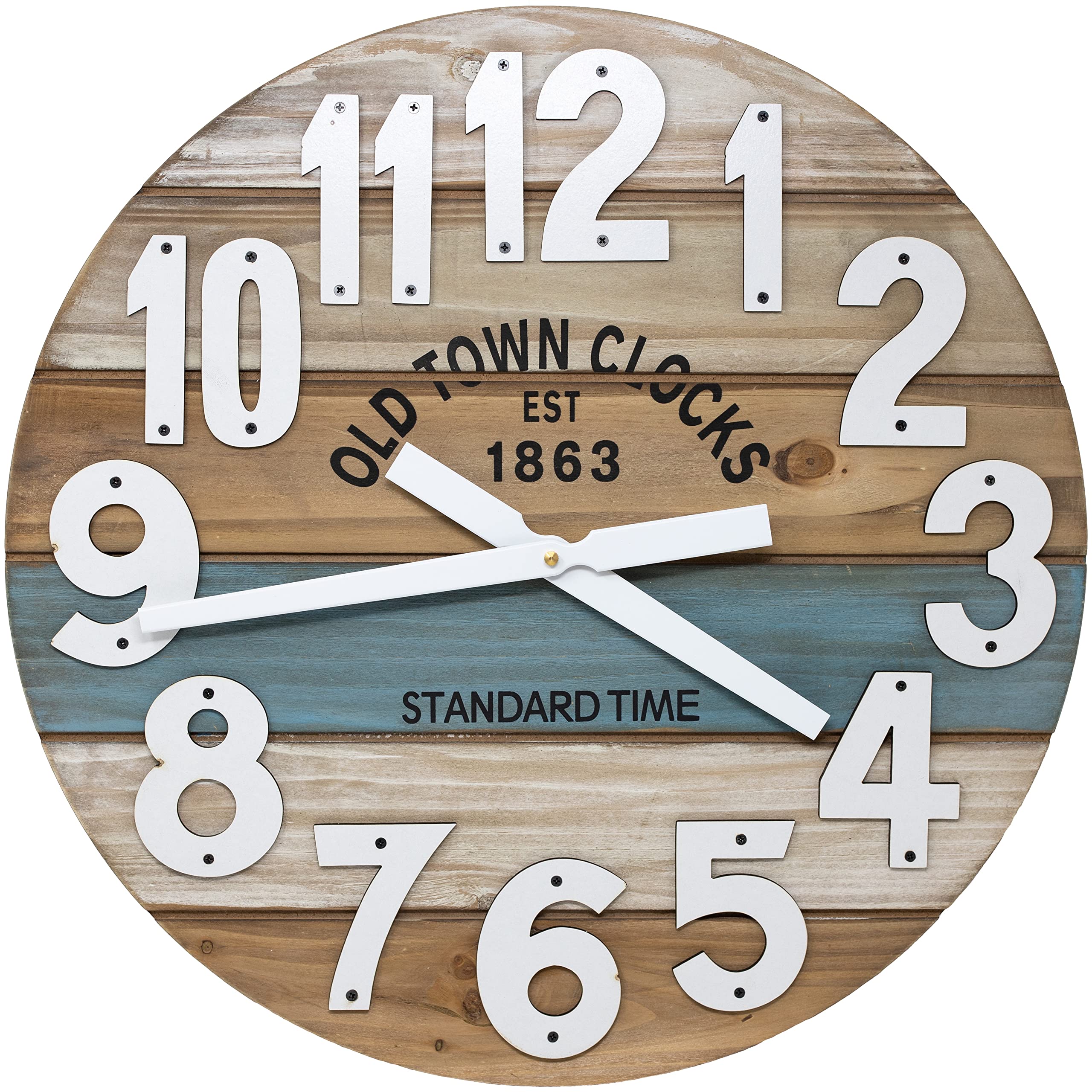 Oldtown Clocks 24 Wooden Multi-Color Maritime Coastal Beach Large Number Wall Clock (Blue, 24 inch)