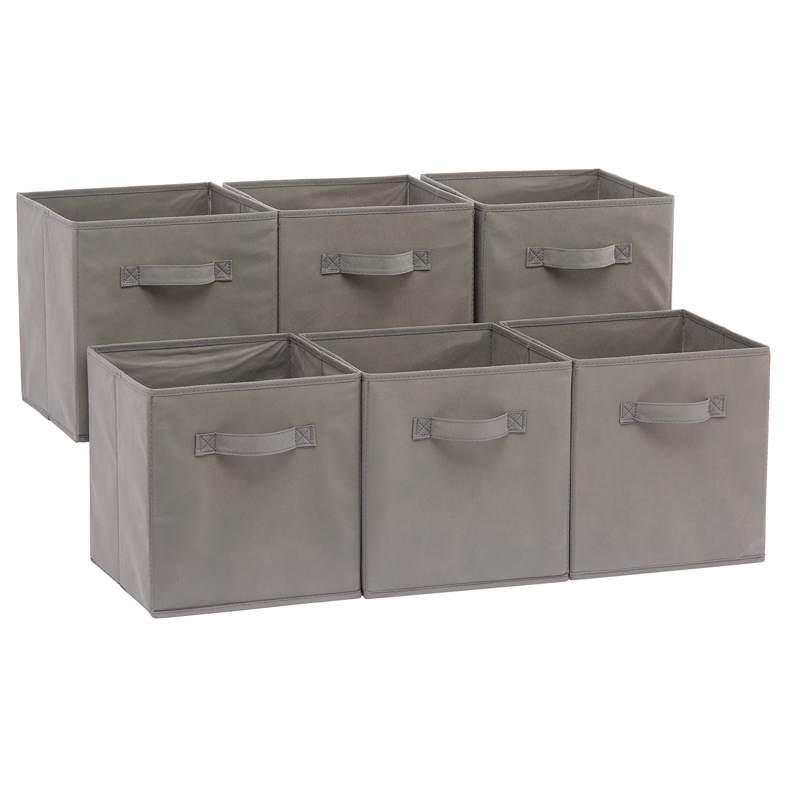 Amazon Basics Collapsible Fabric Storage Cubes Organizer With Handles, 105X105X11, Pack Of 6, Gray