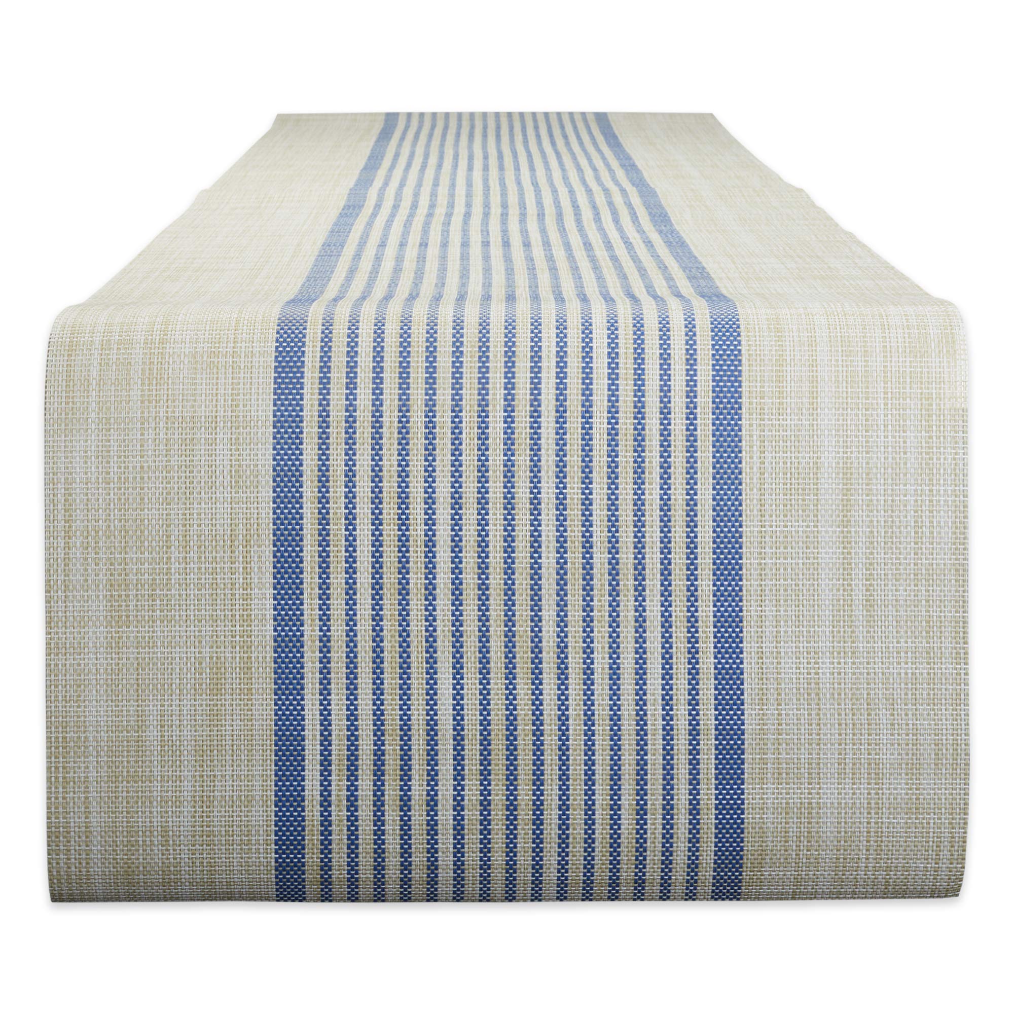DII French Blue Middle Stripe PVC Woven Table Runner 14x72