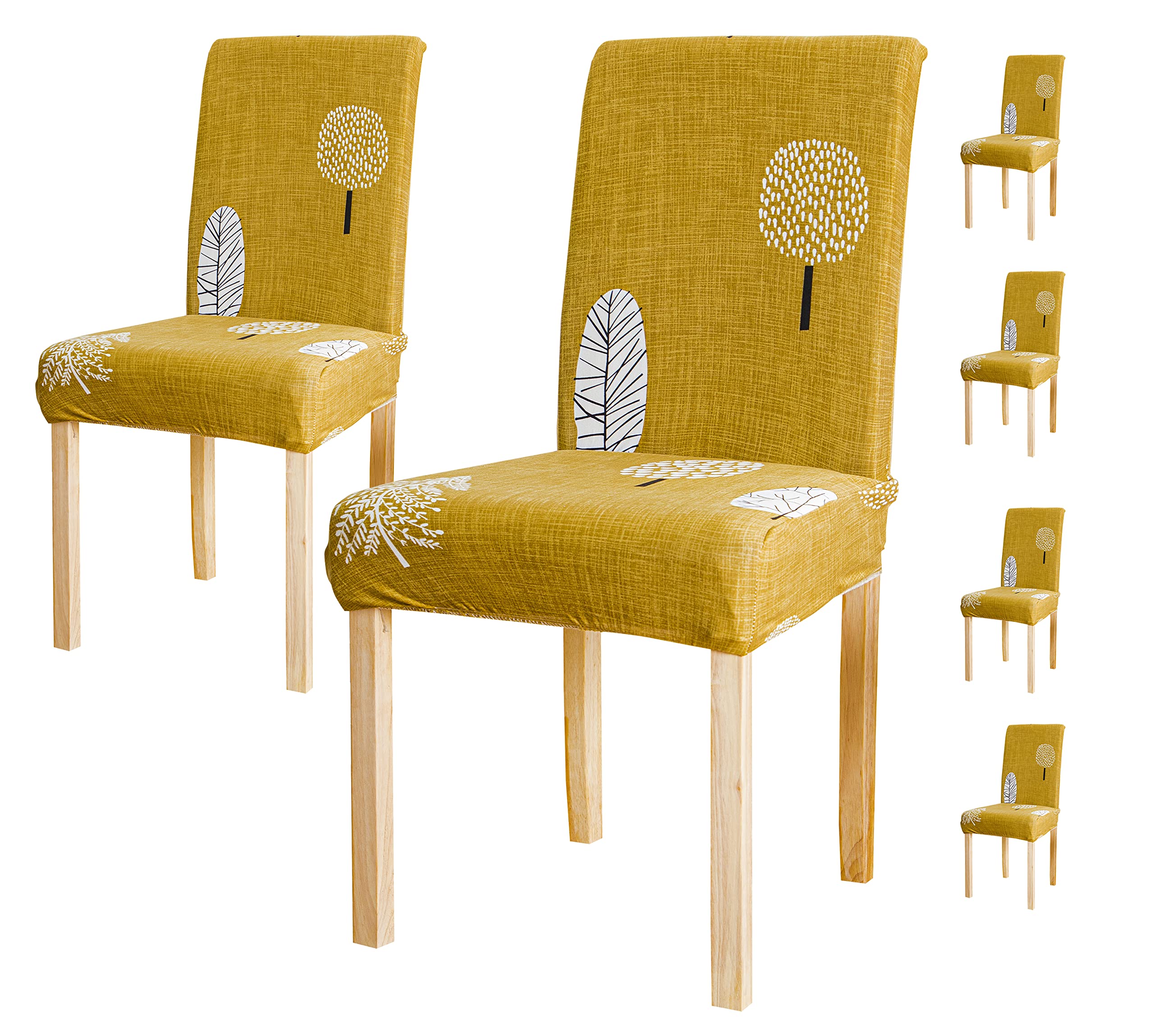House Of Quirk Elastic Chair Cover Stretch Removable Washable Short Dining Chair Cover Protector Seat Slipcover (Pack 6, Mustard