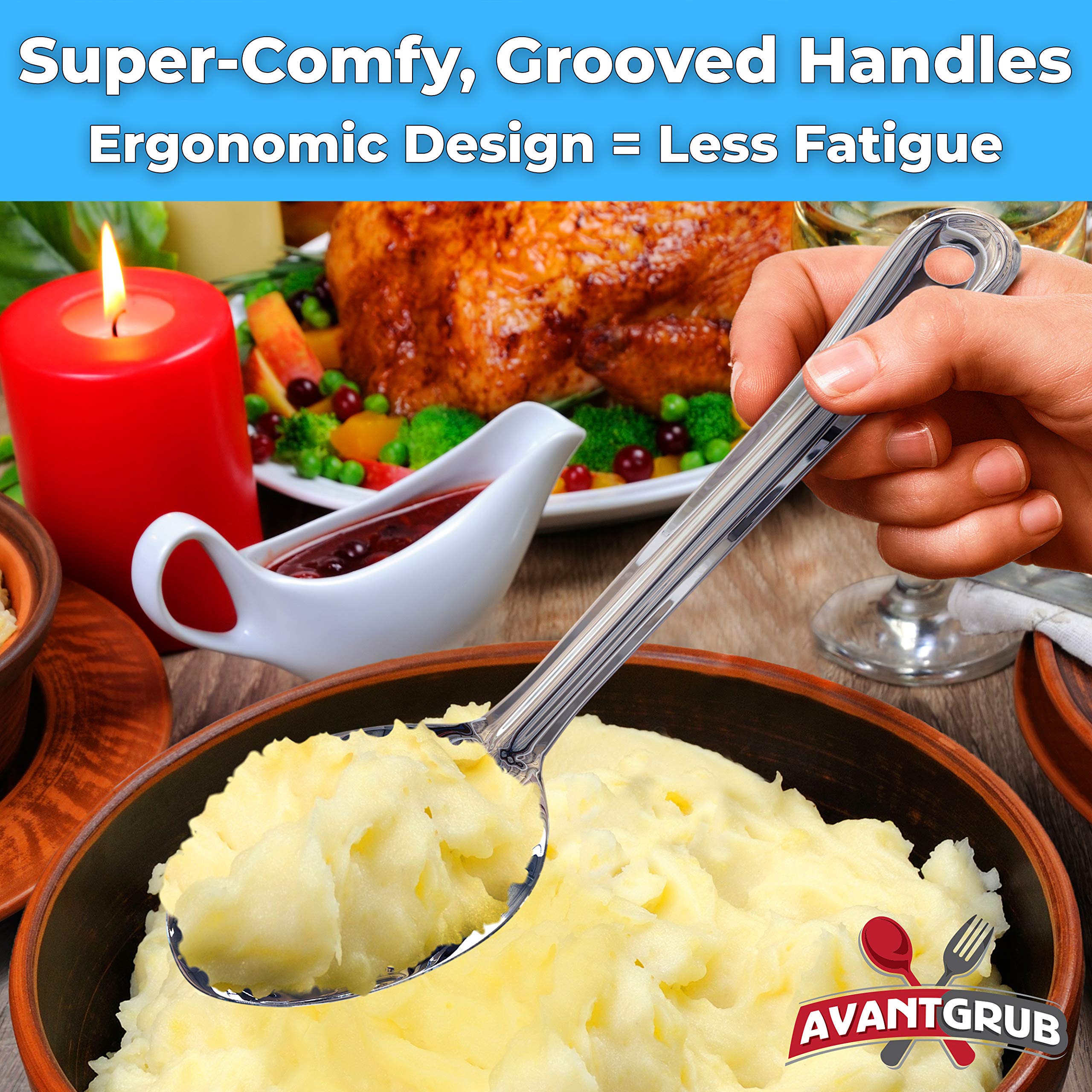Super Strong, Ergonomic 11 In Serving Spoon 3 Pk. Big, Slotted Stainless Steel Spoons For Cooking, Baking And Basting. Best Kitc