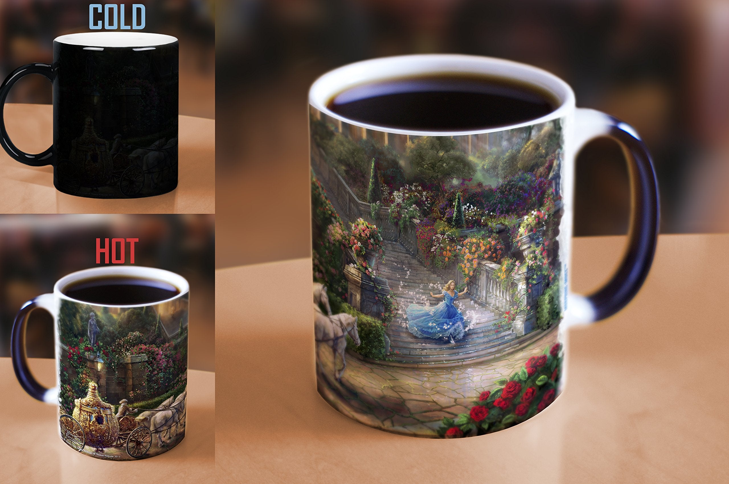 Morphing Mugs Disney Cinderella Color Changing Mug - 11 oz Ceramic - Black - Heat Sensitive - Model COMINHKPR129914