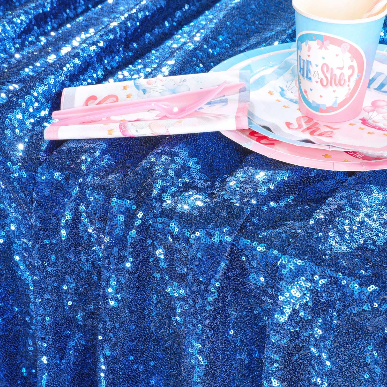 Queendream Rectangle Wedding Tablecloth Royal Blue- 90X132 Inch Sequin Fabric Table Cloths Rectangle Cover Birthday Parties Holi