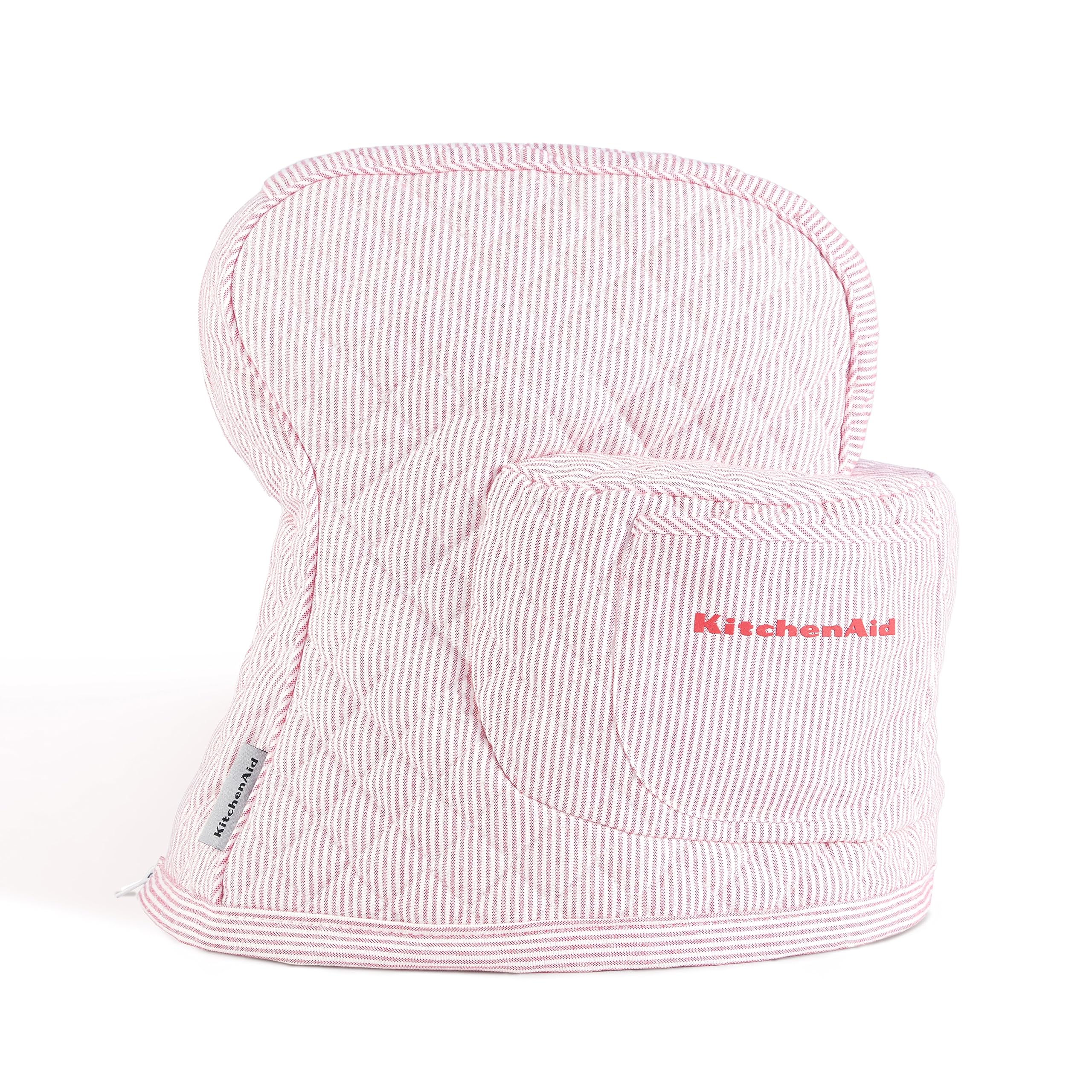 Kitchenaid Fitted Tilt-Head Ticking Stripe Stand Mixer Cover With Storage Pocket, Quilted 100% Cotton, Hibiscus Pink, 14.4''X18'