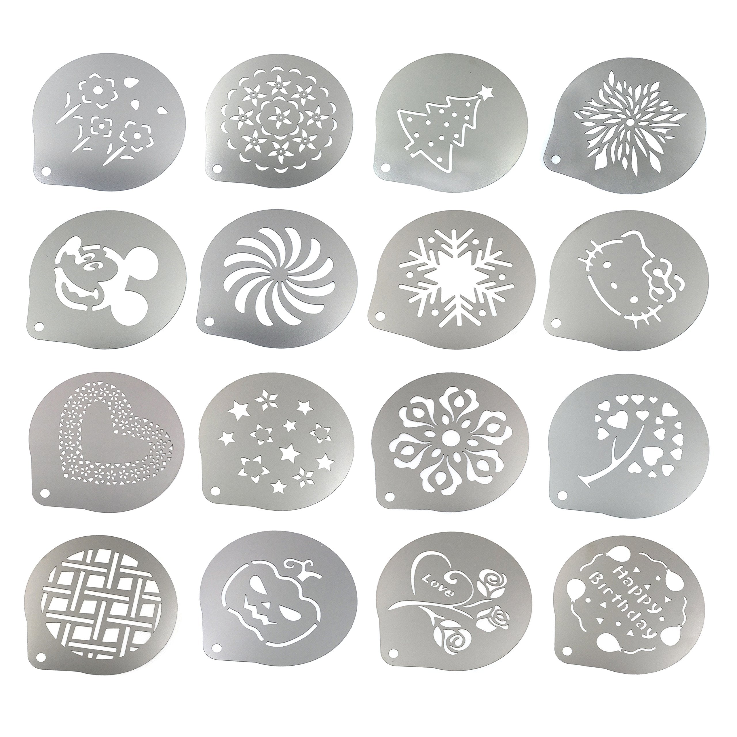 Lofekea Stainless Steel Powder Shakers Coffee Cocoa Cinnamon Shaker Cans Mesh Duster With 16Pcs Stainless Steel Barista Coffee D