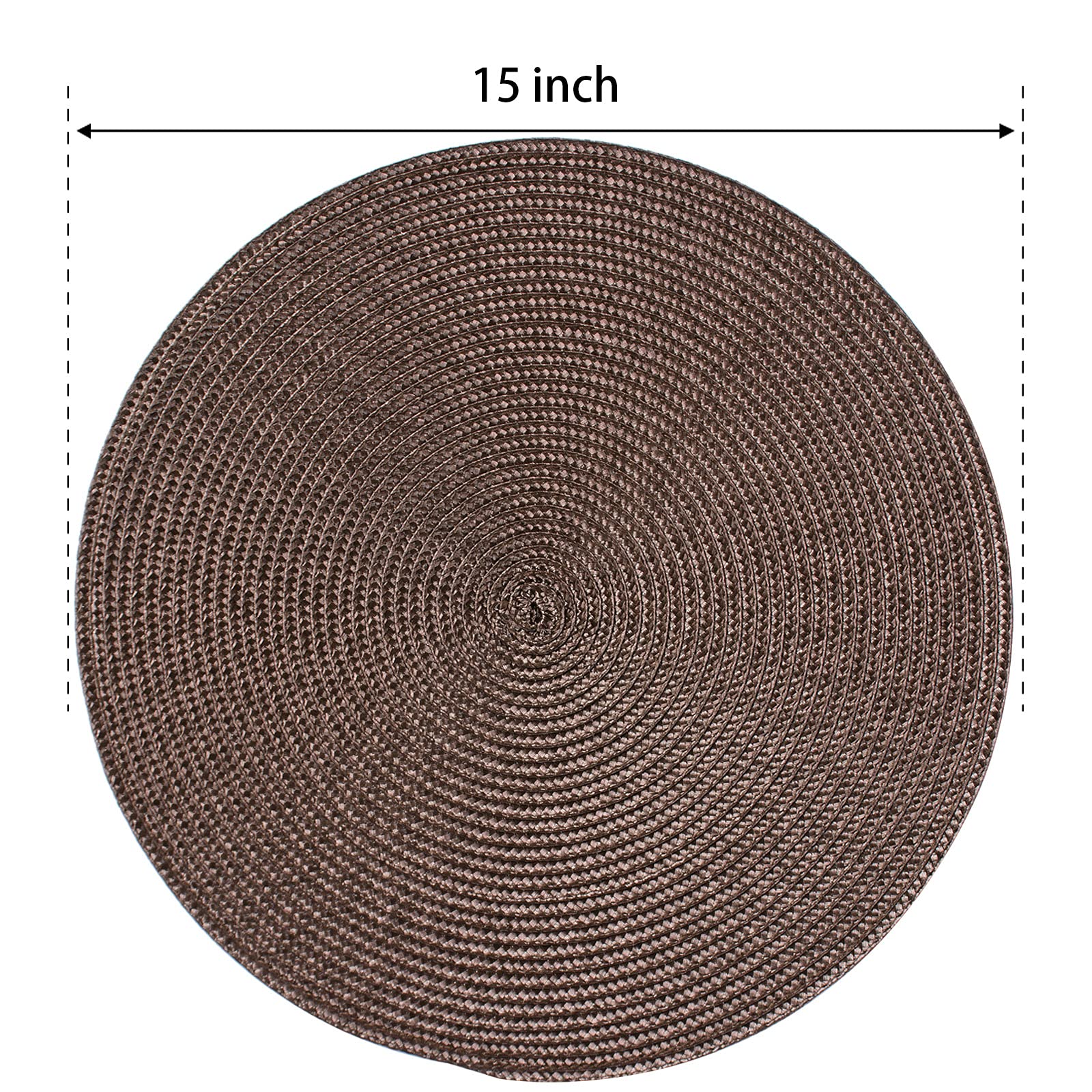 Funwheat Round Braided Placemats Set Of 6 Table Mats For Dining Tables Woven Washable Non-Slip Place Mats 15 Inch (Brown, 6Pcs)