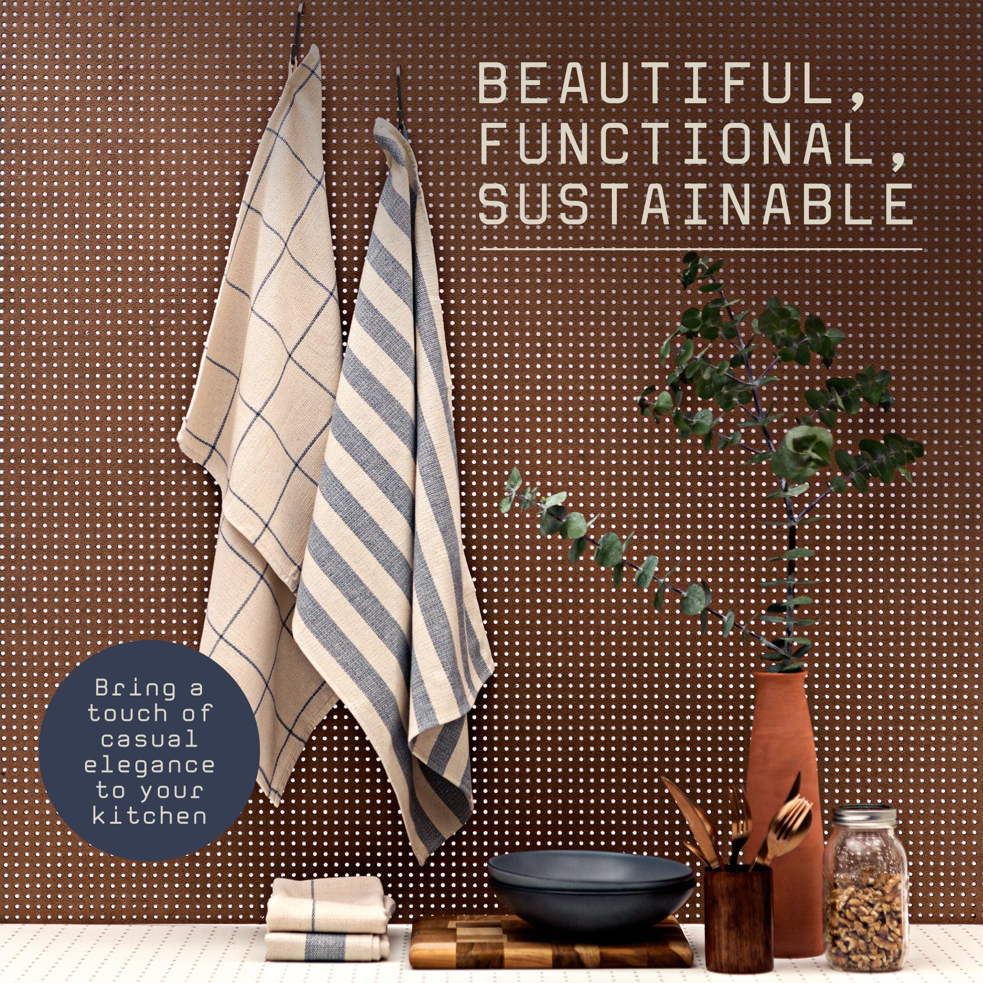 Meema Kitchen Towels And Dishcloths, Ecofriendly Upcycled Cotton Set Of 4, Large 20 X 28 In Super Absorbent Premium Weave, Toall