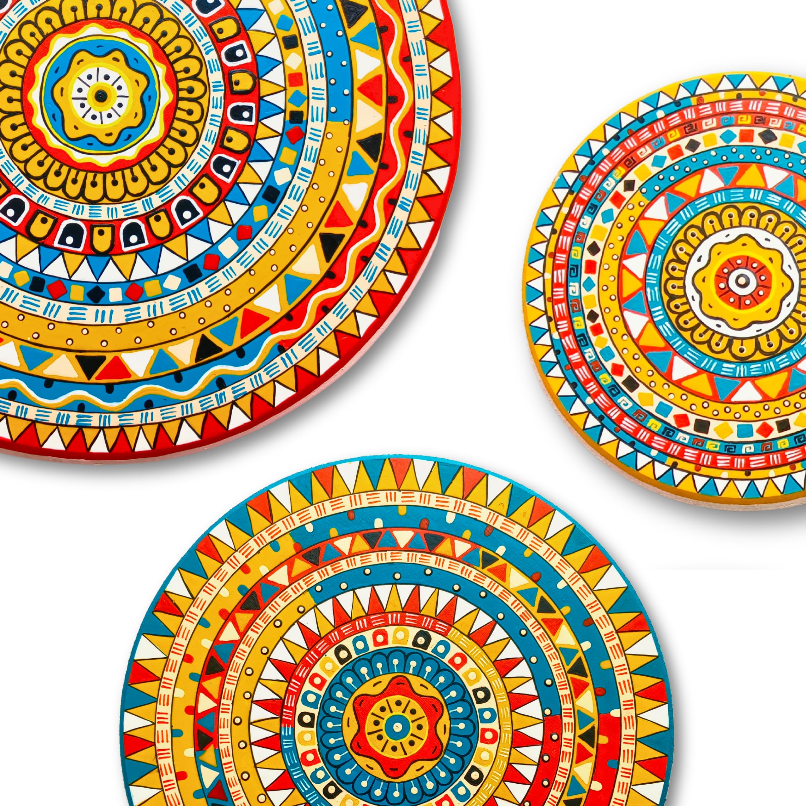 Handcrafted Wooden Mandala Wall Hanging  Colorful Boho Home Dcor, Traditional Indian Art, Set Of 8, 10, 12-Inch Circular Decorat