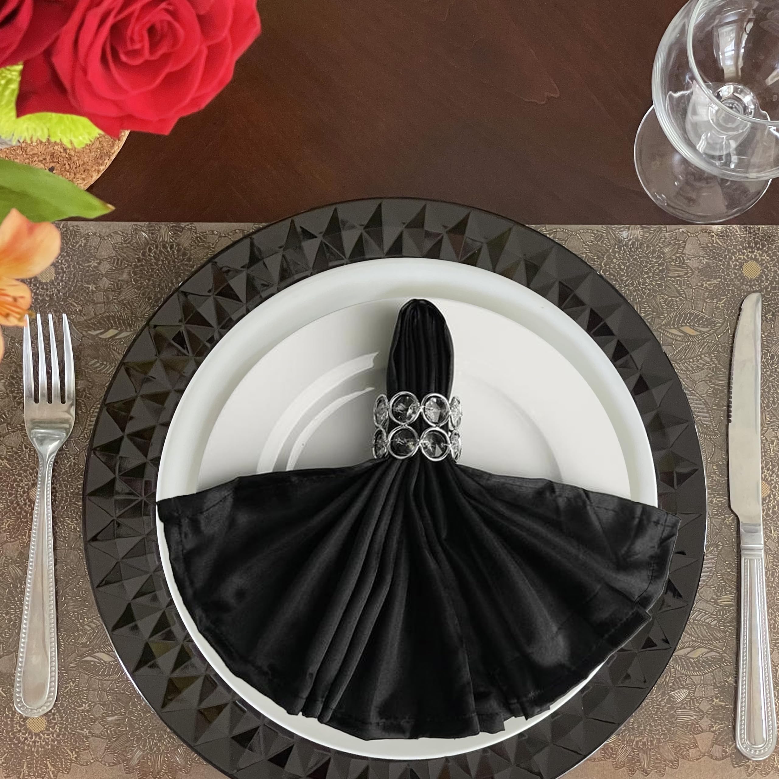 Allgala Black Charger Plates 13-Inch 6-Pack Heavy Quality Plastic Diamond Pattern Sparkling Charger Service Plates For Dinner Pl