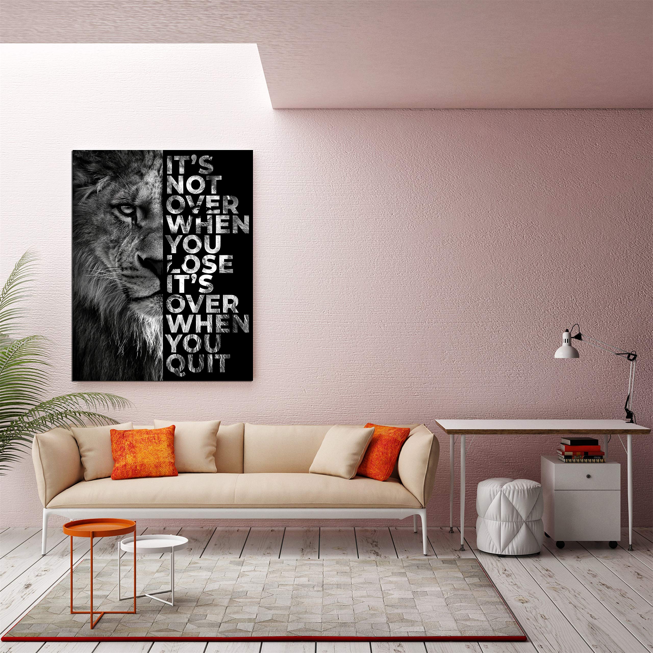 Lion Inspirational Wall Art Entrepreneur Quotes Its Not Over When You Lose Canvas Posters -Motivational Lion Canvas Print Frame