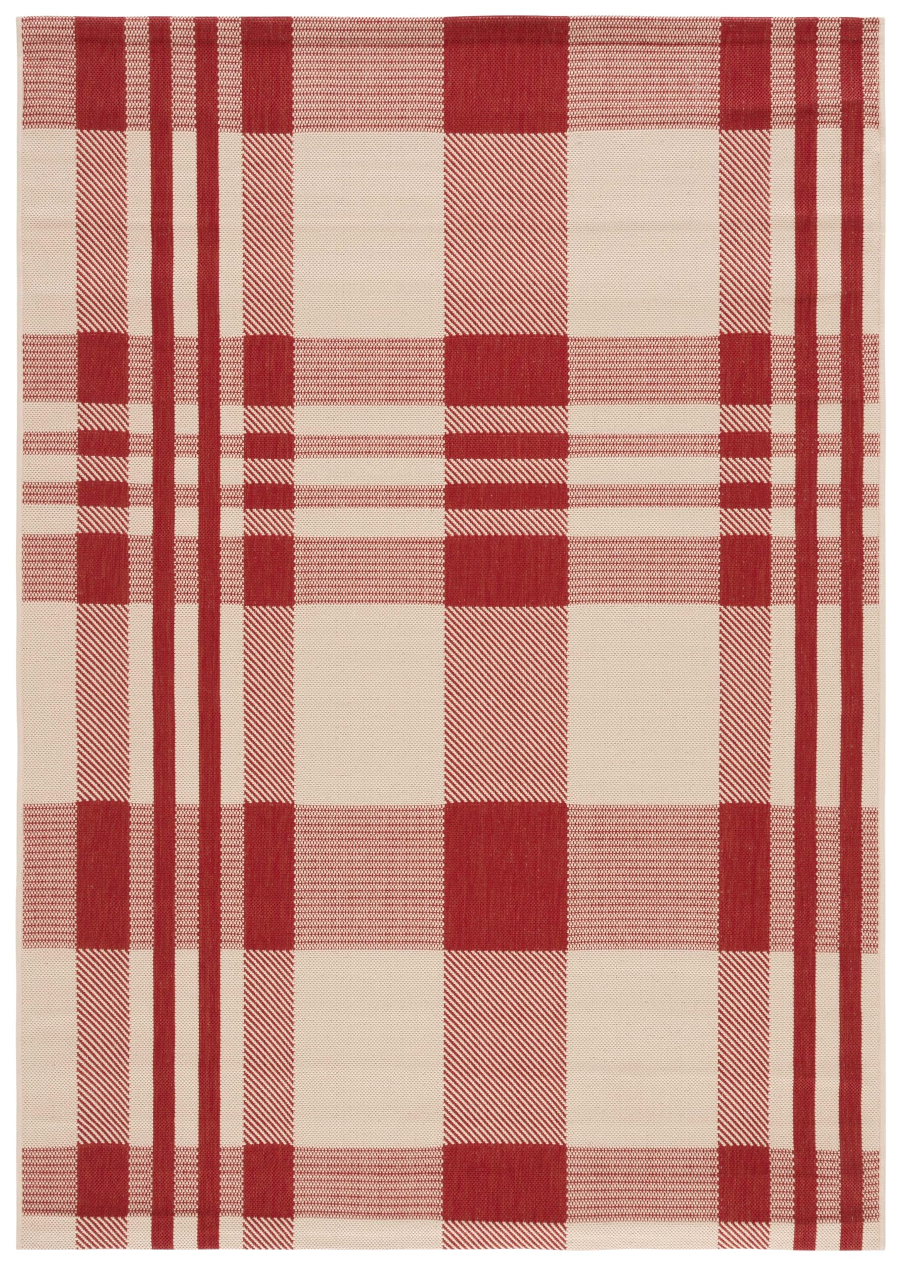 SAFAVIEH Courtyard Collection 53 x 77 Red/Bone CY6201 Plaid Indoor/ Outdoor Patio Backyard Mudroom Area Rug