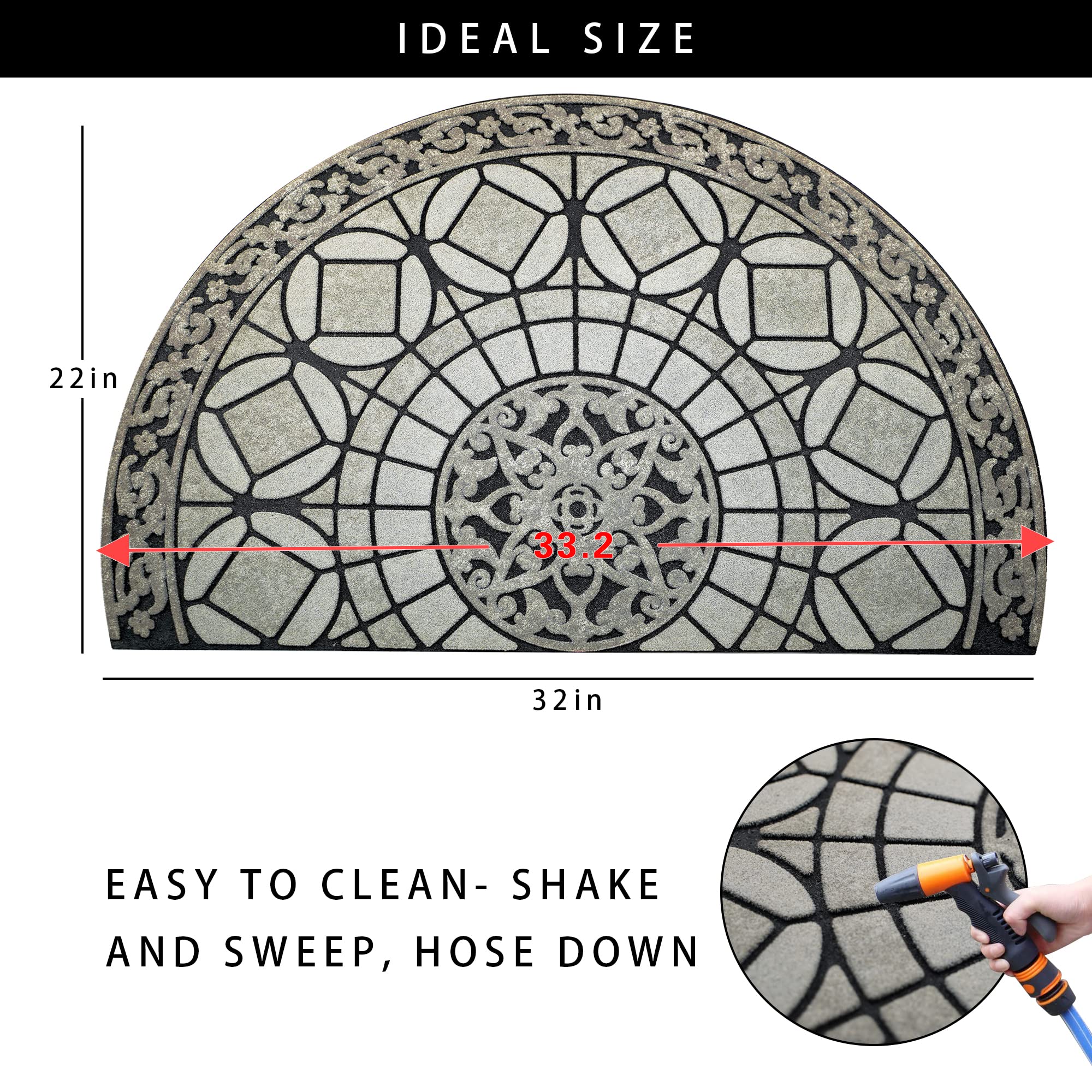 Half Round Door Mat for Outside Entry Rug Decorative Welcome Mat for Front Outdoor Entrance Sassafras Doormat 2 x 3 Rug Nonslip Indoor Rubber Dirt Trapper Mat (Grey Light Navy)