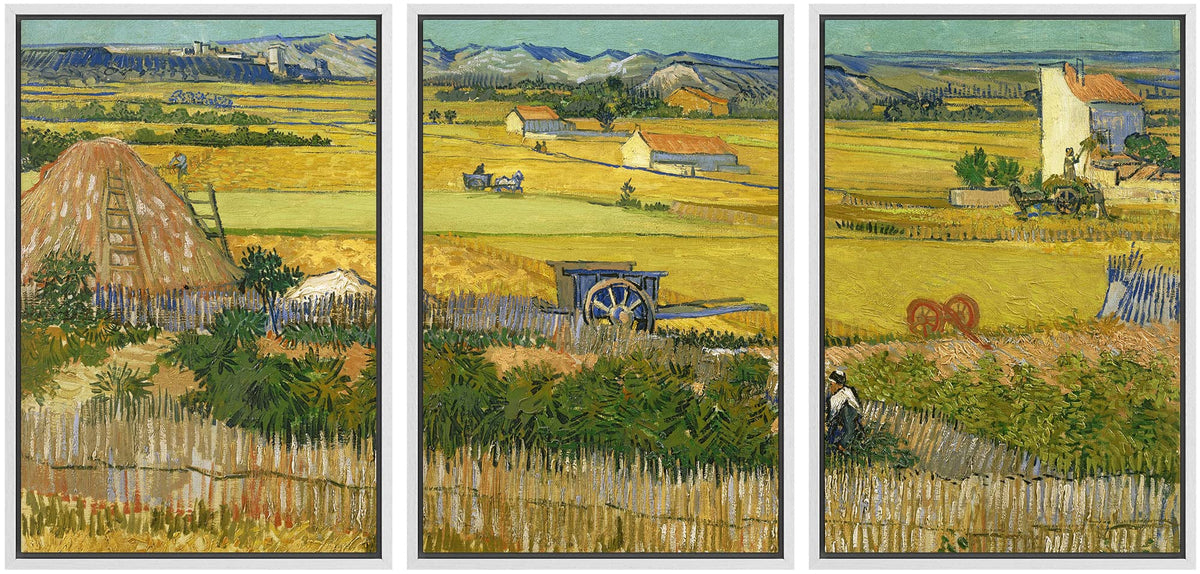 Wall26 Framed Canvas Print Wall Art Set The Harvest By Vincent Van Gogh Nature Wilderness Illustrations Fine Art Relax/Calm Mult