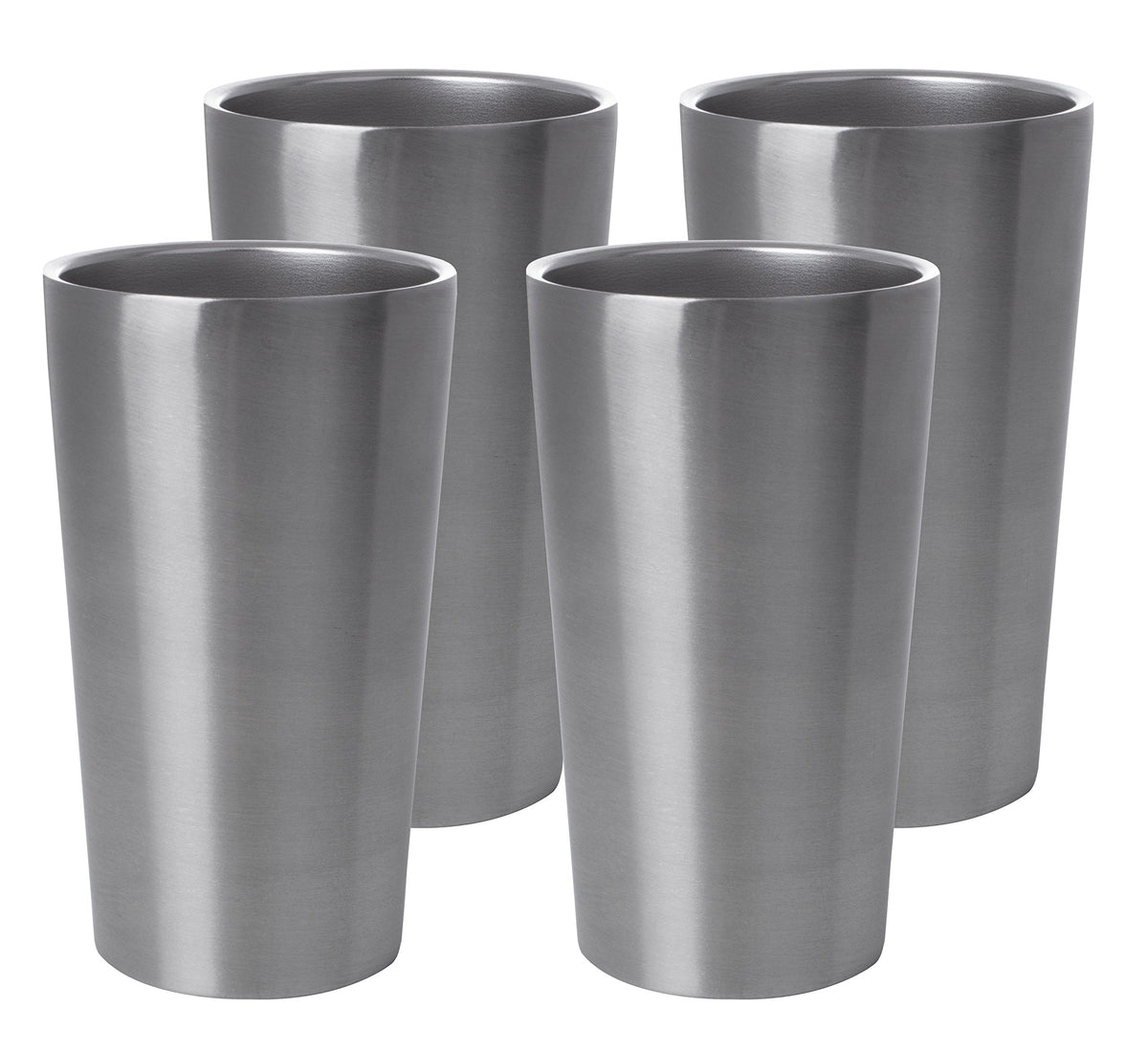 Maxam Kitchen Utensil 4 Piece Double Wall Stainless Steel Tumbler Set, 13 Oz, Silver