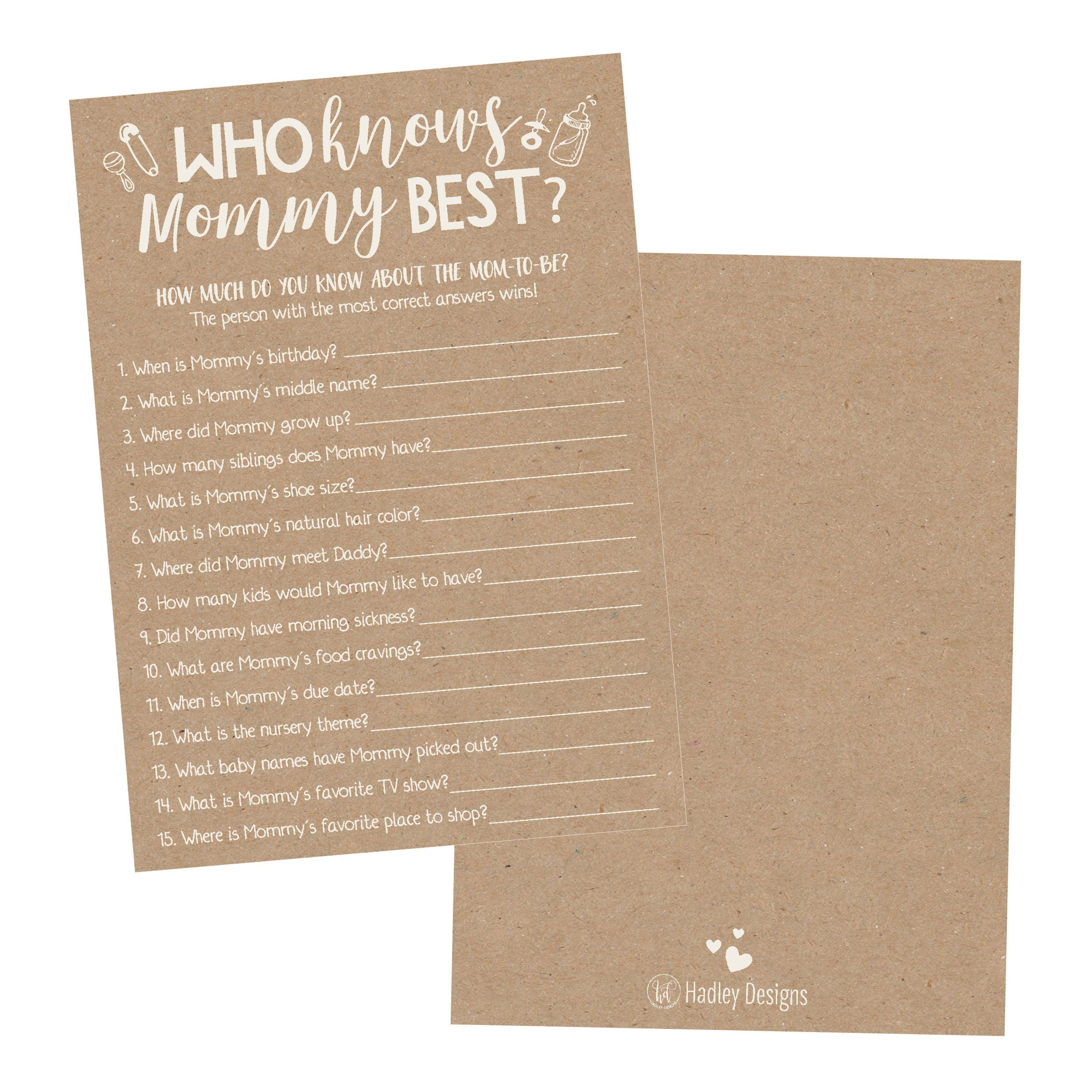 Hadley Designs 25 Rustic Kraft Baby Shower Games Ideas Fun Party Activities Who Knows Mommy Best Gender Neutral Reveal New Paren