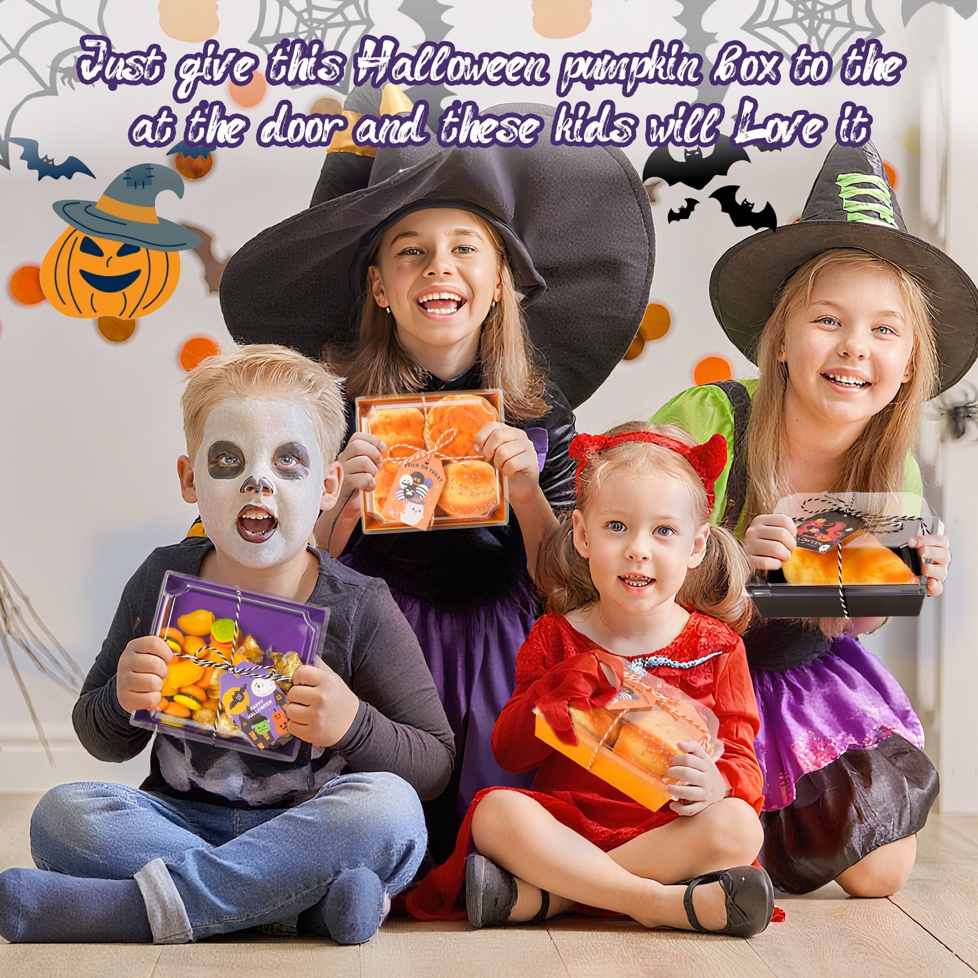 HCTWPY Halloween Charcuterie Boxes Bakery Boxes Disposable Paper Food Containers Gift Box with Clear Lids Ropes Cards for Hallow