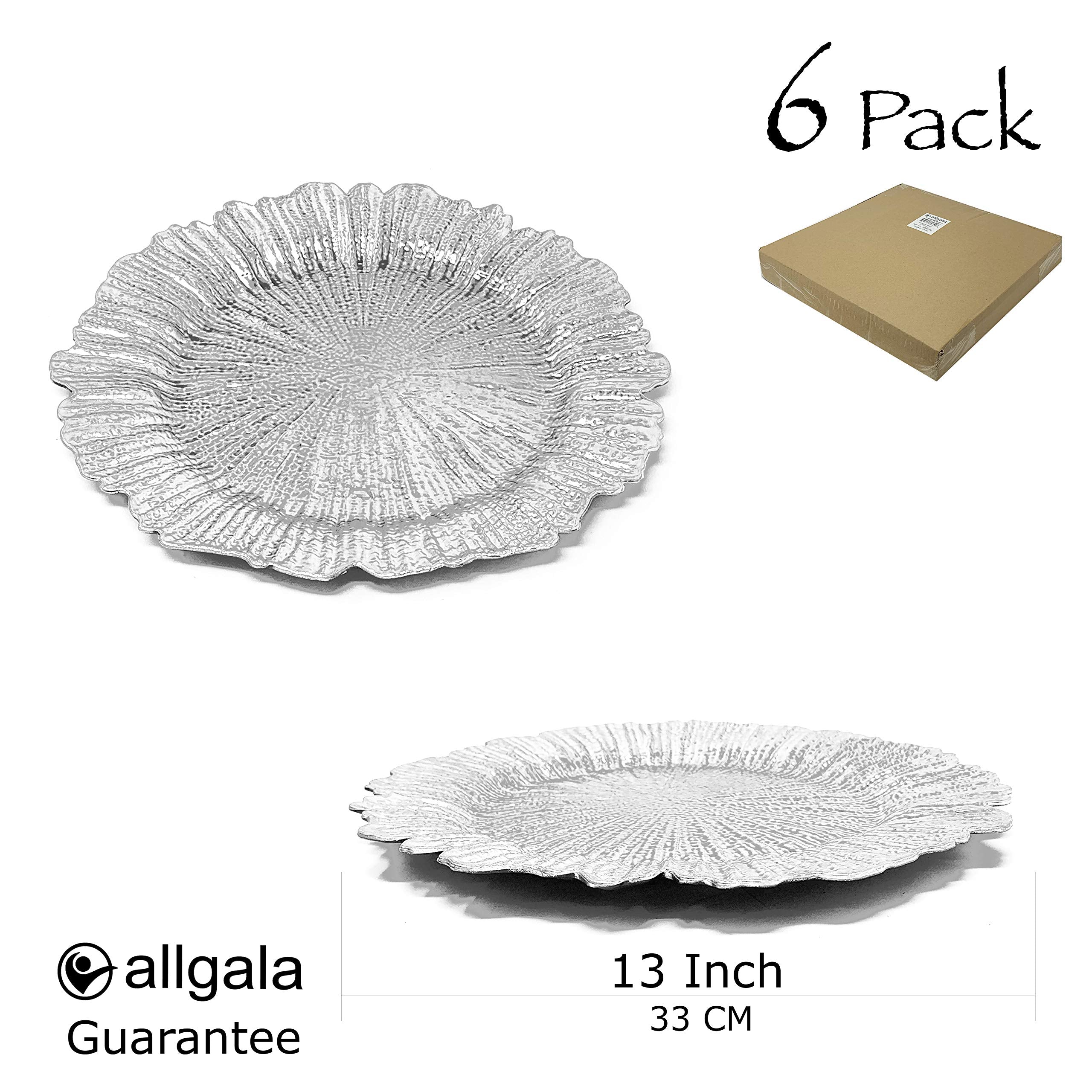 allgala 13-Inch 6-Pack Heavy Quality Round Charger Plates-Reef Silver-HD80332