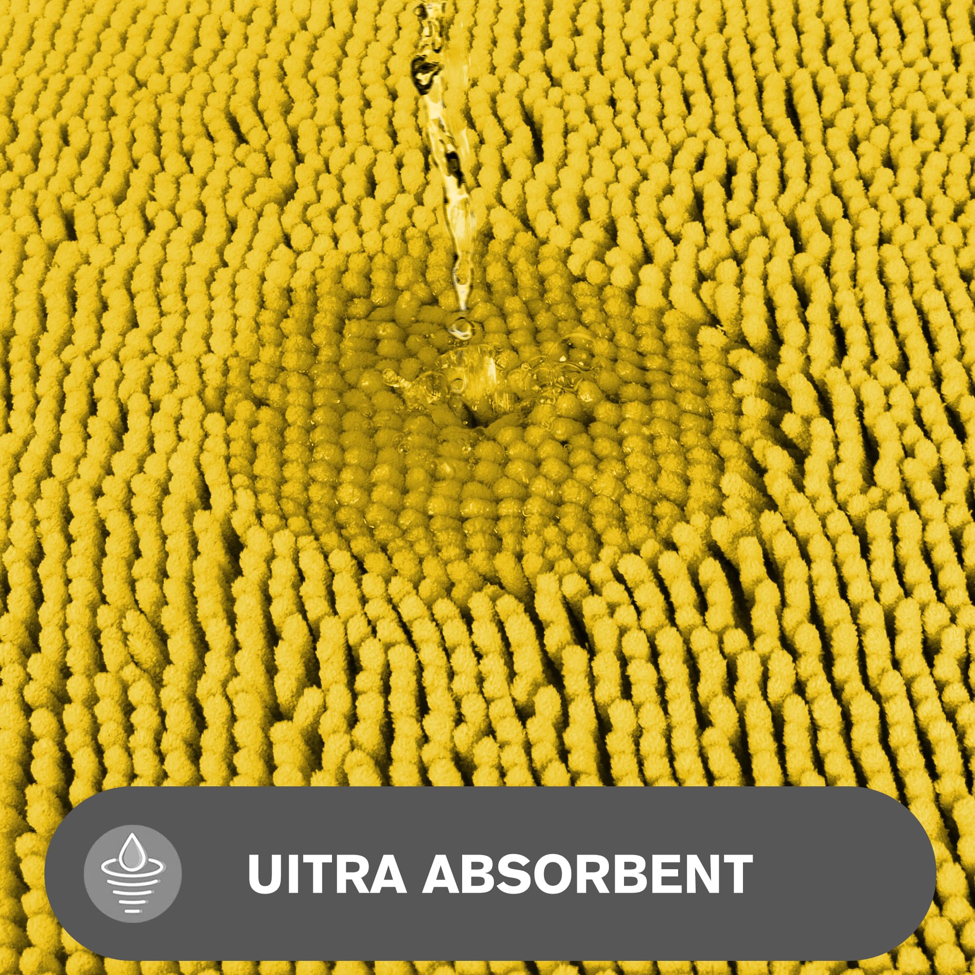 Pureswan Yellow Bathroom Rugs - Absorbent And Washable Bath Mat, Non-Slip, Thick Soft Chenille Bath Rugs For Bathroom Floor, Sho