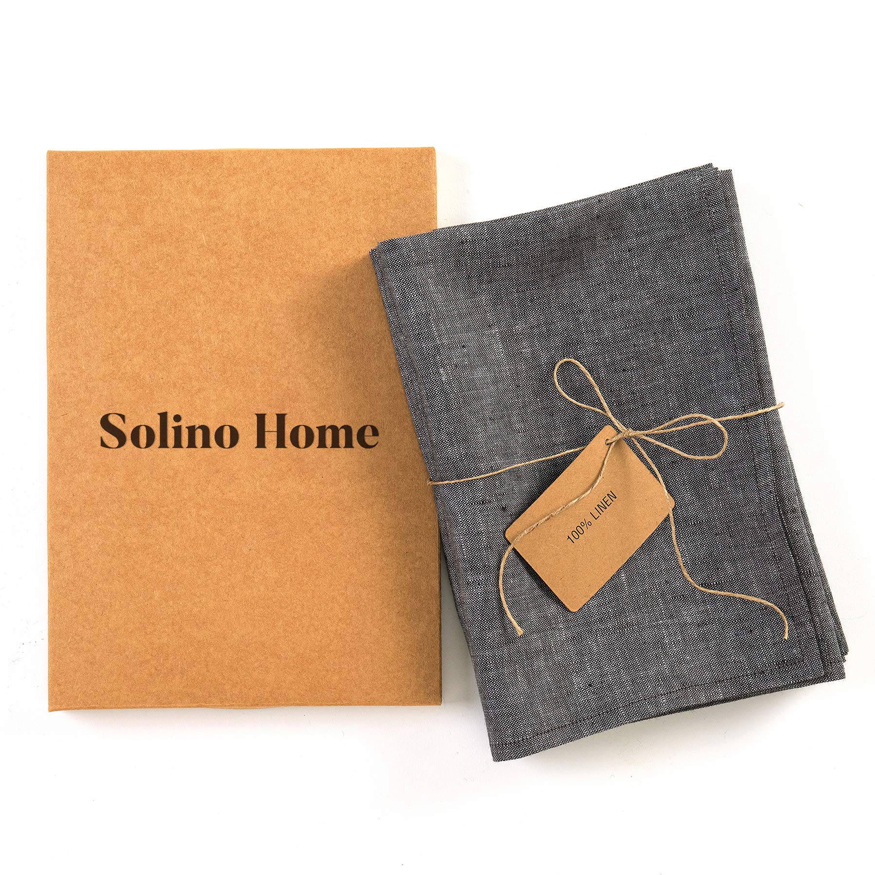 Solino Home Linen Dinner Napkins 20 X 20 Inch - 100% Pure Linen Charcoal Grey Cloth Napkins Set Of 4 - Athena, Handcrafted And M
