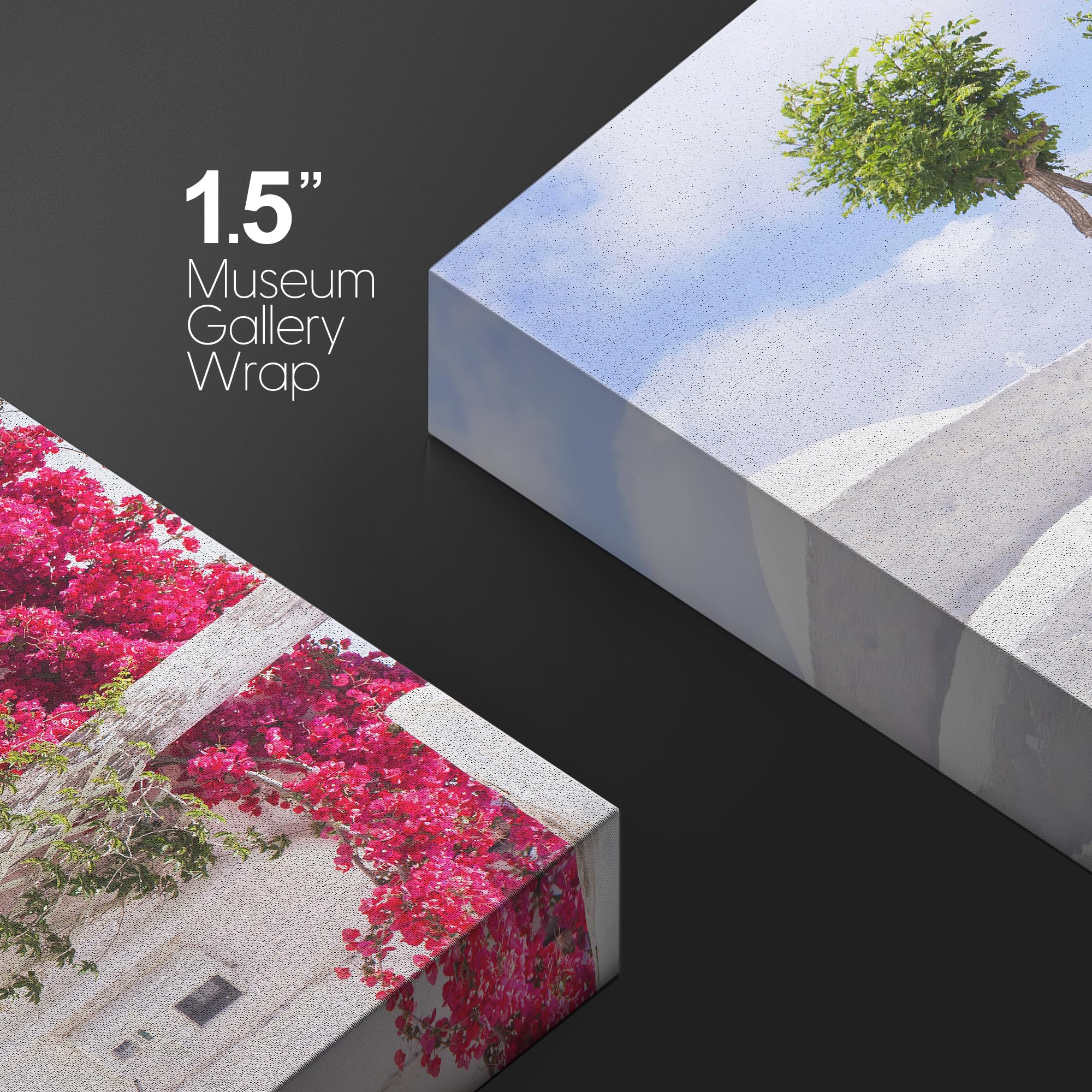 Wall26 Canvas Print Wall Art Santorini Greece Pink Flowers Nature Wilderness Photography Realism Landscape Scenic Bohemian Rusti