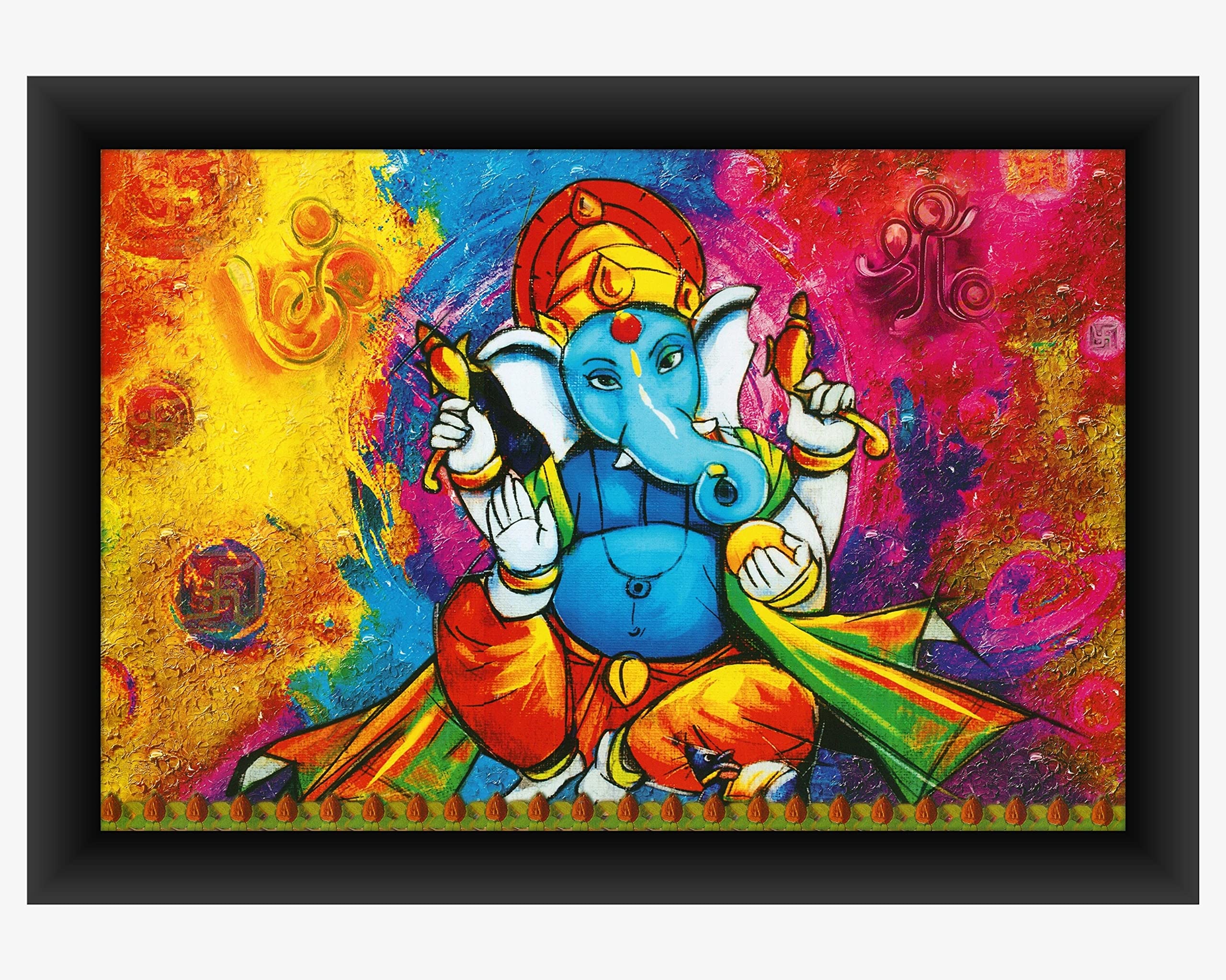 Poylaamo, Ganesh Ji Painting Ganesha Framed 14 * 20 inches Wall Painting for Living Room, Bedroom. (GA30)