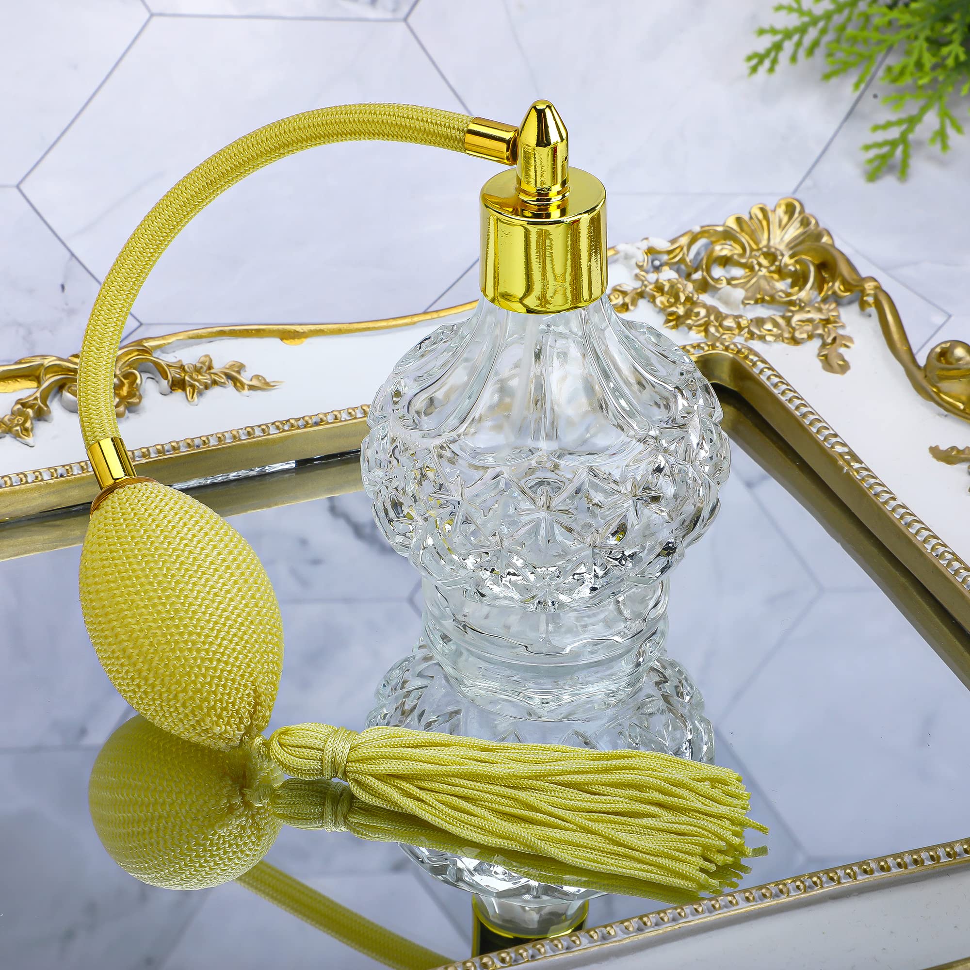 H&D Hyaline & Dora H&D Charming Clear Checked Carved Glass Empty Refillable Perfume Bottle With Spray Atomizer
