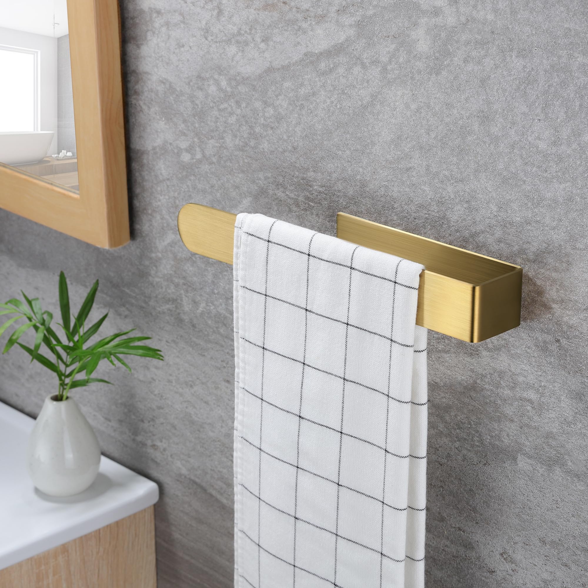 Taozun Gold Hand Towel Holder, Adhesive Towel Rack Bathroom Towel Bar Stick On Wall, Stainless Steel Towel Ring Whithout Drillin