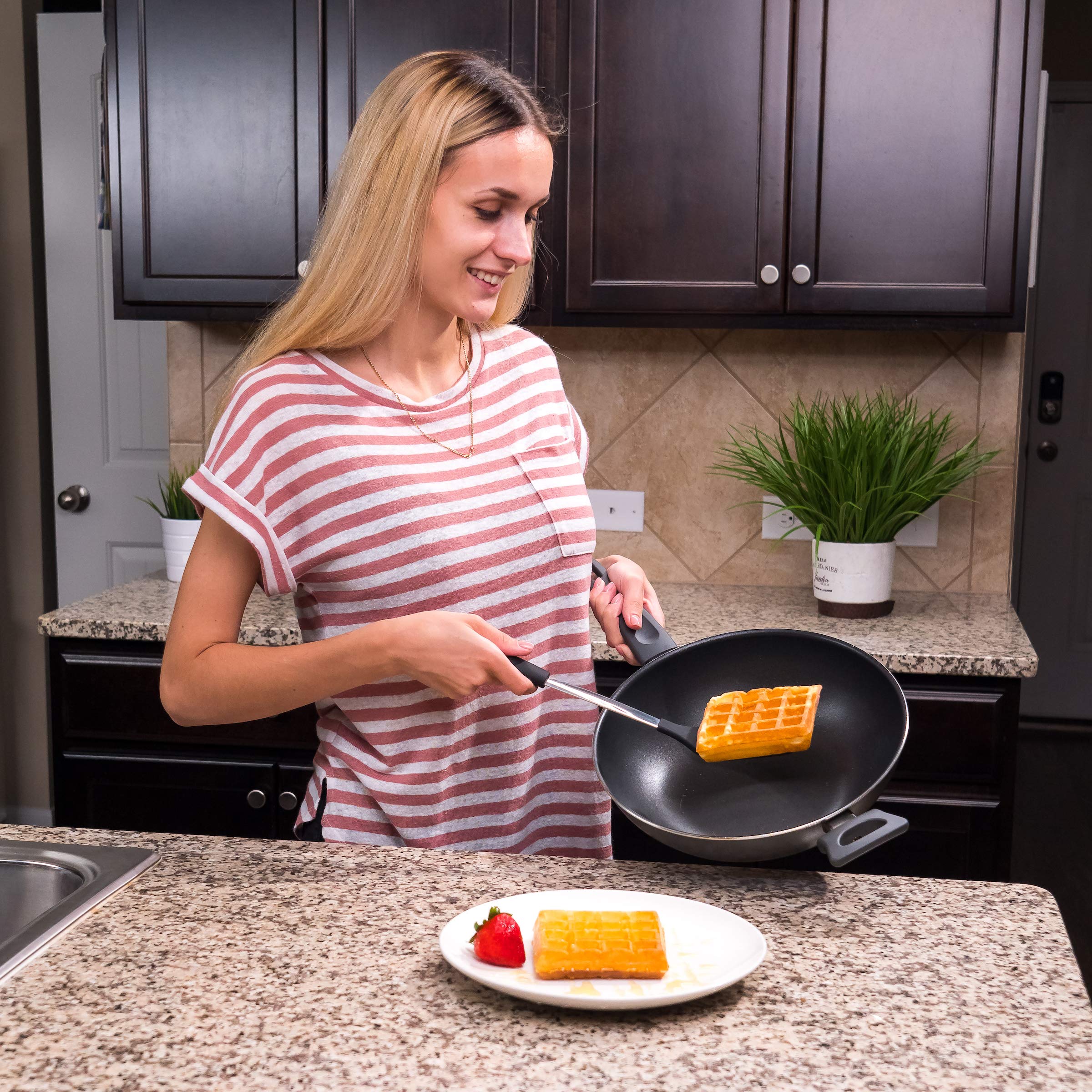 Silicone Spatula Turner Set - Stainless Steel and Silicone Heat Resistant Kitchen Utensils - 608F - Grill Spatula Tools for Bbq - Egg and Pancake Flipper - Gift Box and Bonus Recipe Ebook