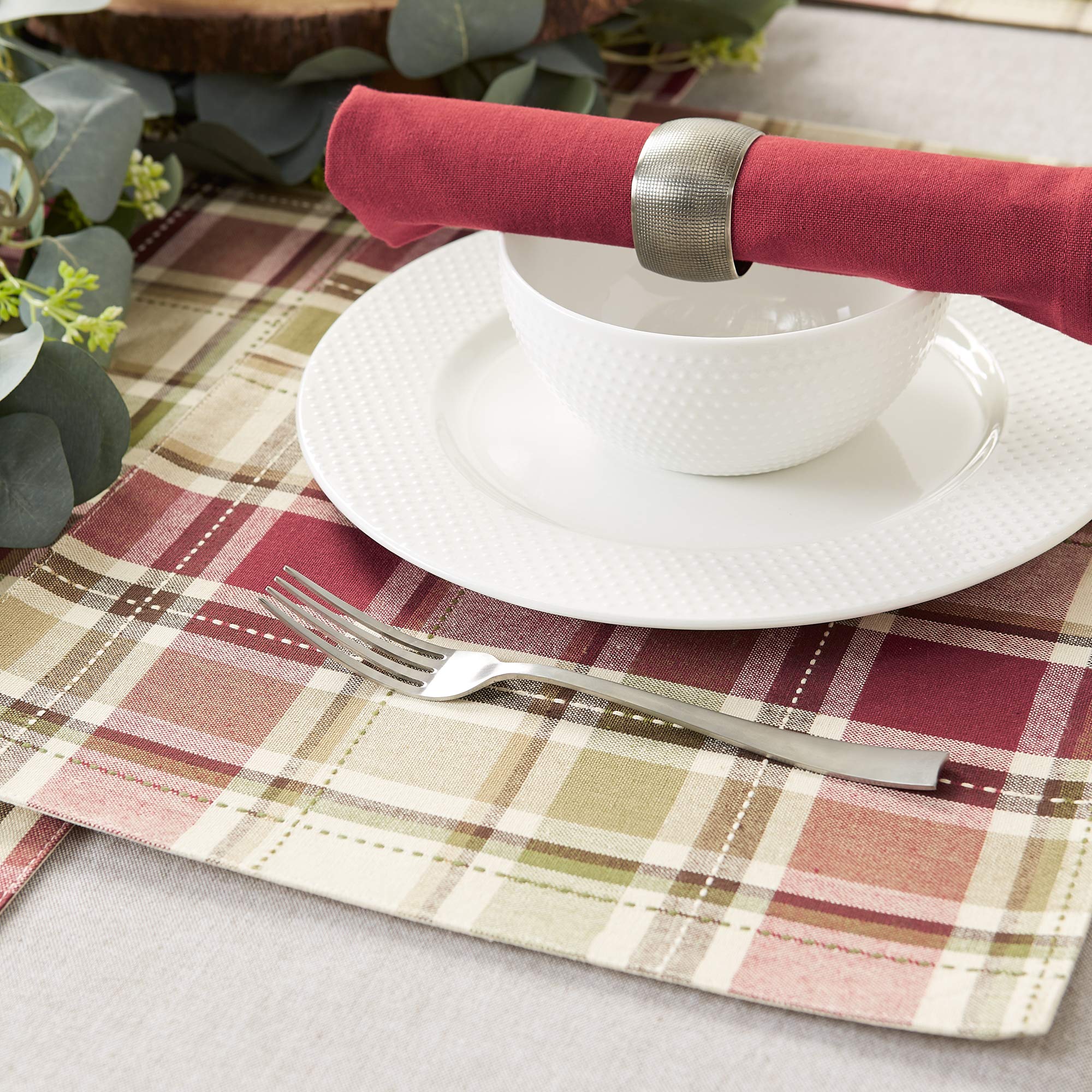Dii Fall & Thanksgiving Dining Table D  Cor Reusable Cotton Fabric, Placemat Set, 13X19, Rustic Homespun Plaid, 4 Piece