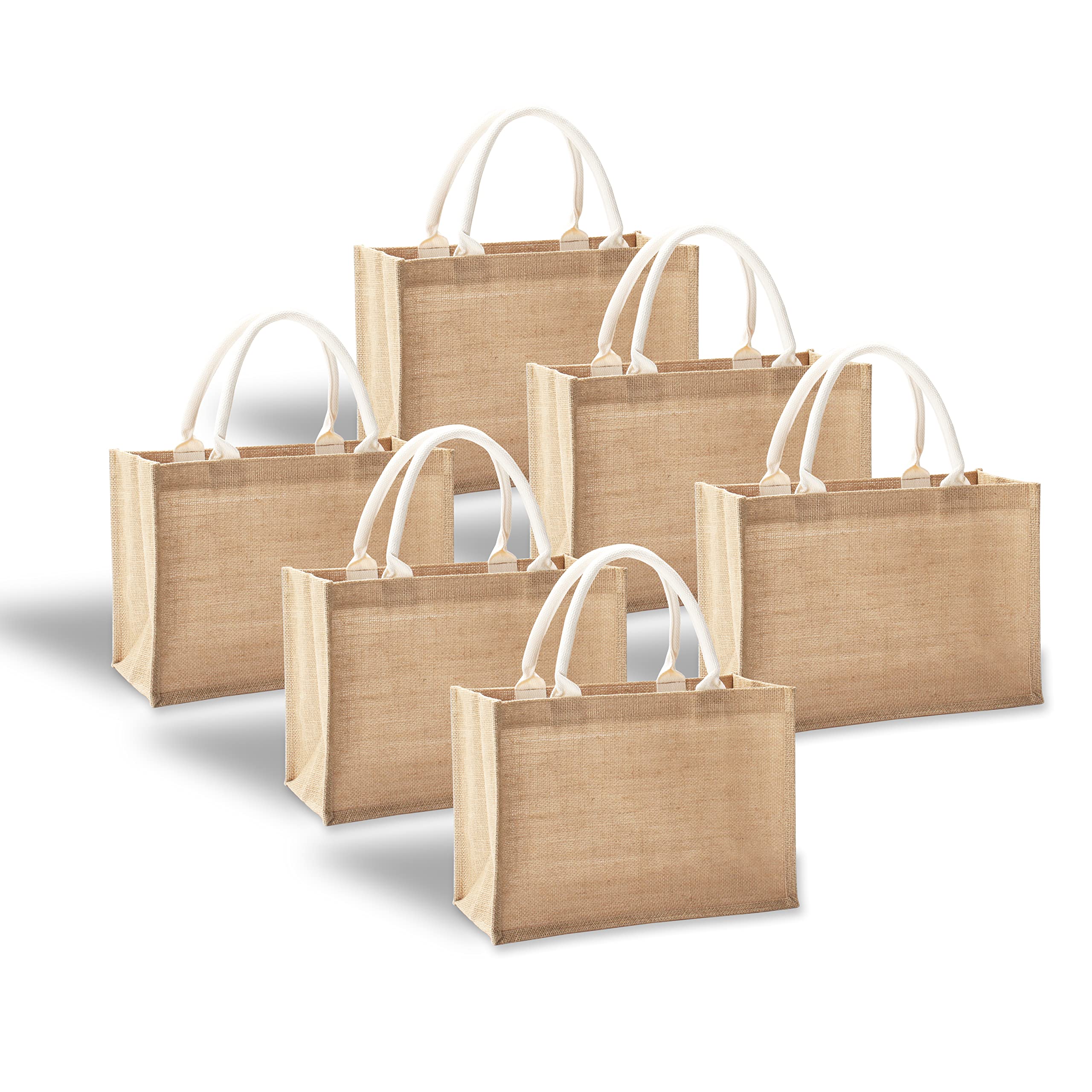 Yaceyace Jute Beach Bags, 14.5'' X 6.7'' X 10.2'' Pack Of 6 Burlap Tote Bags With Handles Resuabale Grocery Bags Bridesmaid Bags