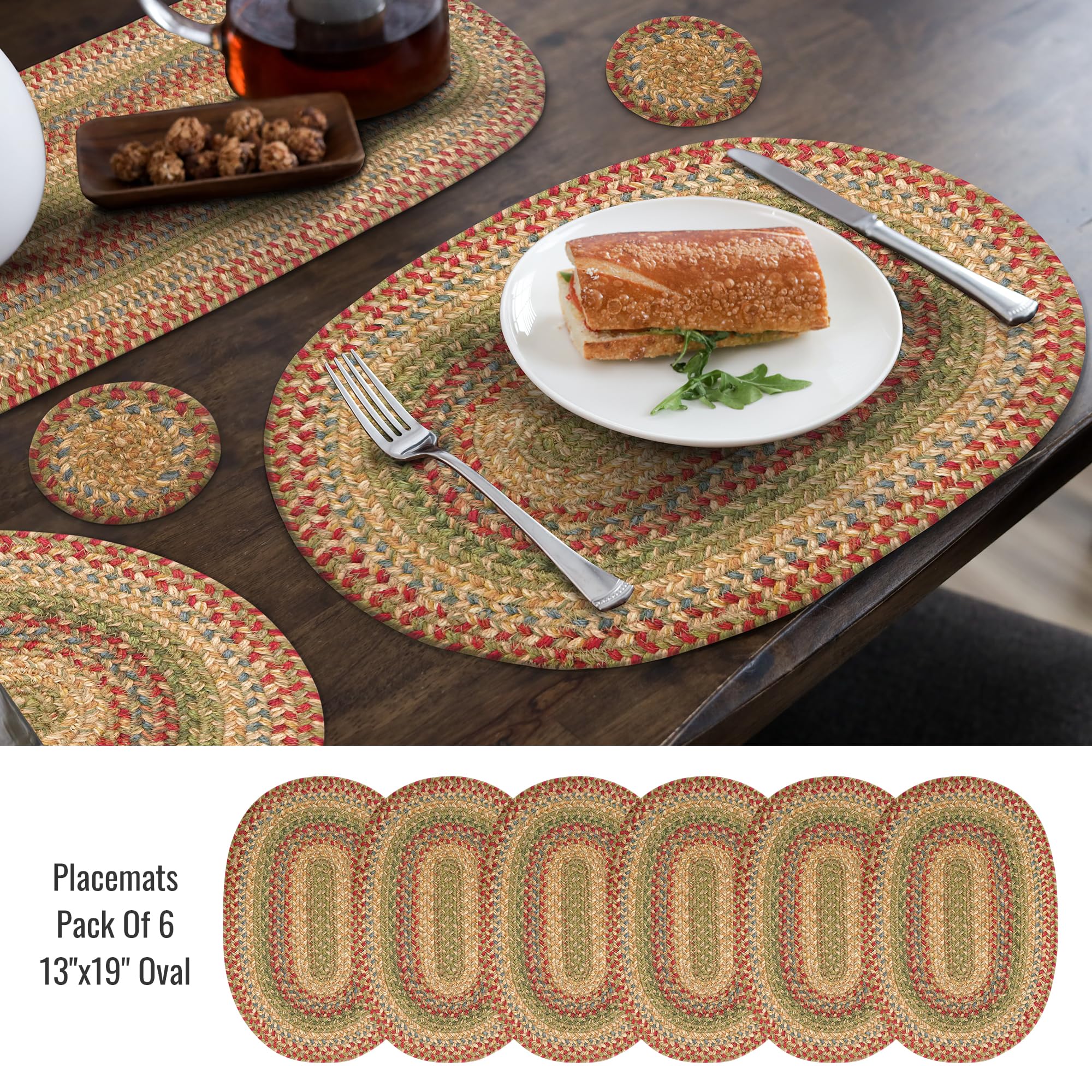 Homespice - Kingston Oval Placemats, A Hand Woven Placemat Of Jute To Use As Multicolor Dining Placemats - Easy To Clean, Lays F