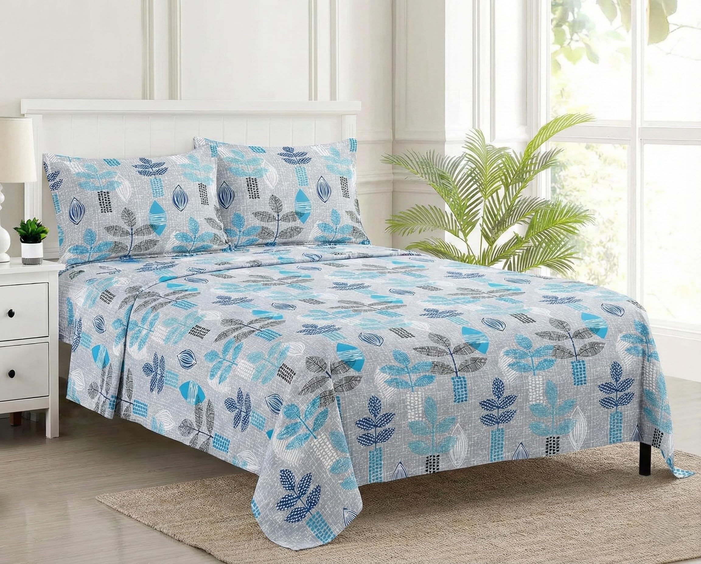 Trance Home Linen Modern Art 100% Pure Cotton Bedsheet Queen Size | 144 Tc | | Hypoallergenic Double Bedsheet With 2 Pillow Cove