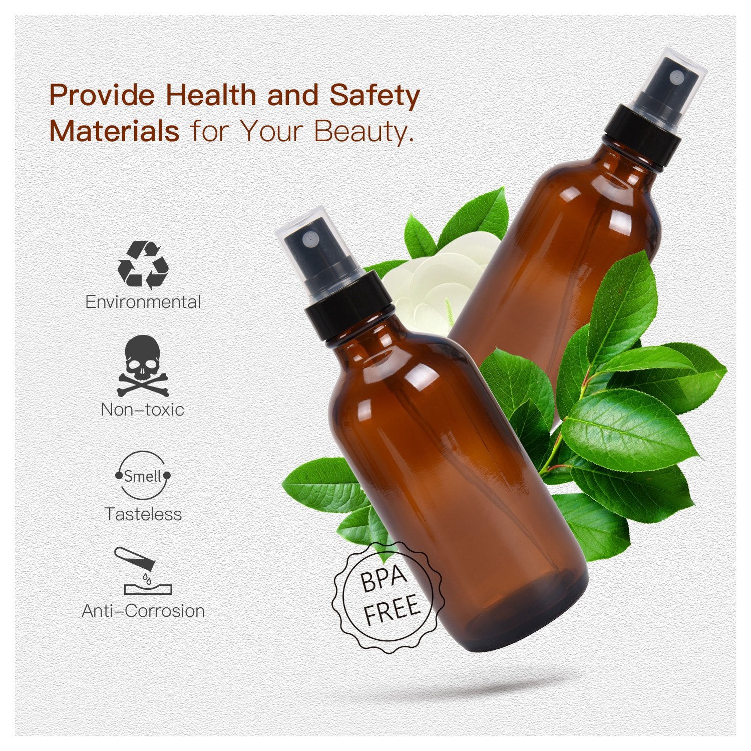 Ulg Fine Mist Sprayers 4 Oz Amber Boston Bound Glass Bottles 8 Pieces Empty Spray Atomizer Aromatherapy Cosmetic Sprays Includin