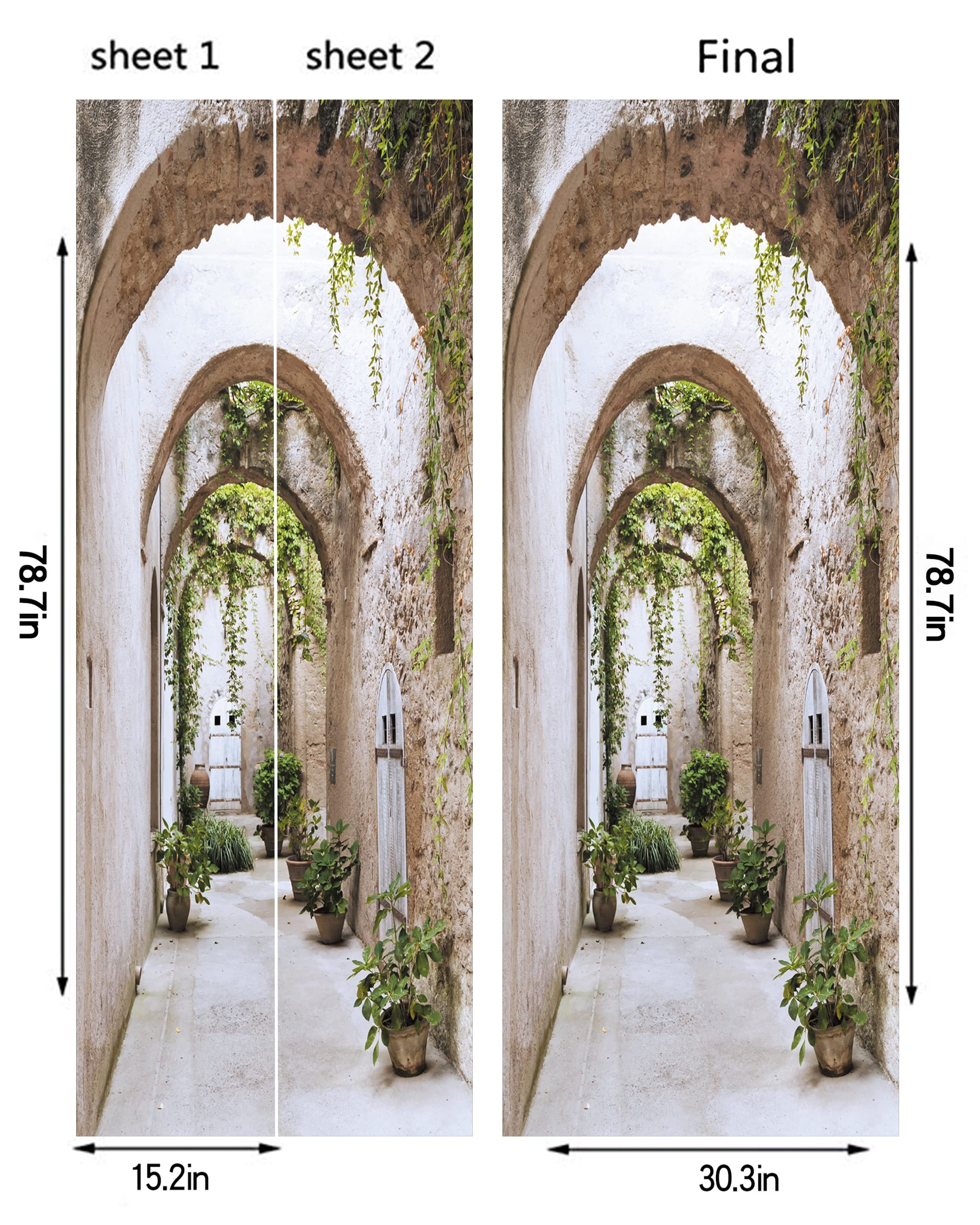 Flfk 3D Door Mural - Arch-Shaped Corridor Peel & Stick Door Wallpaper, Removable Self-Adhesive, Set Of 2 Sheets 30.3 W X 78.7 L