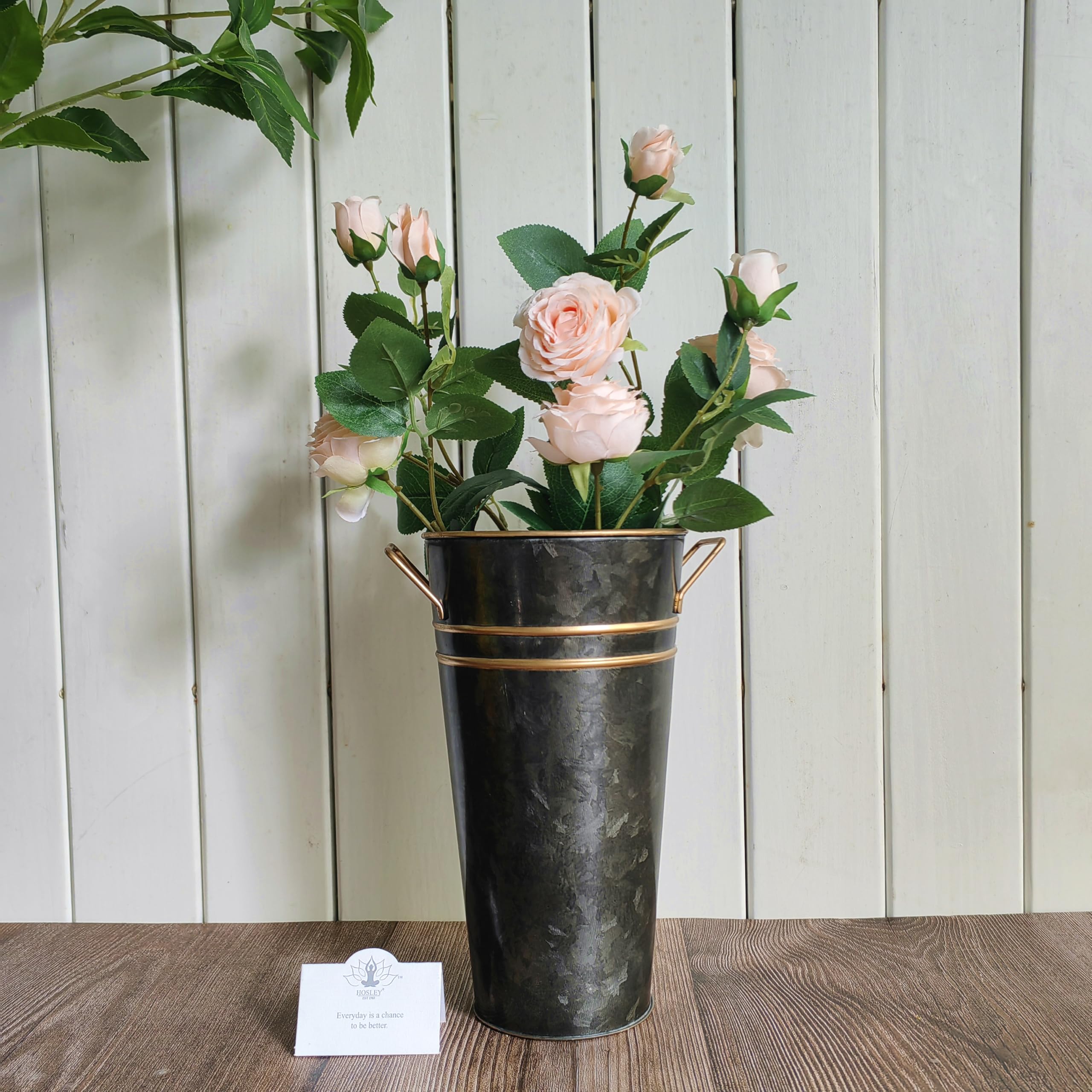 Hosley Set of 4 Metal Vases with Zinc Finish 9 Inch High Ideal Gift for Wedding Special Occasion Home Office Dried Floral Arrang