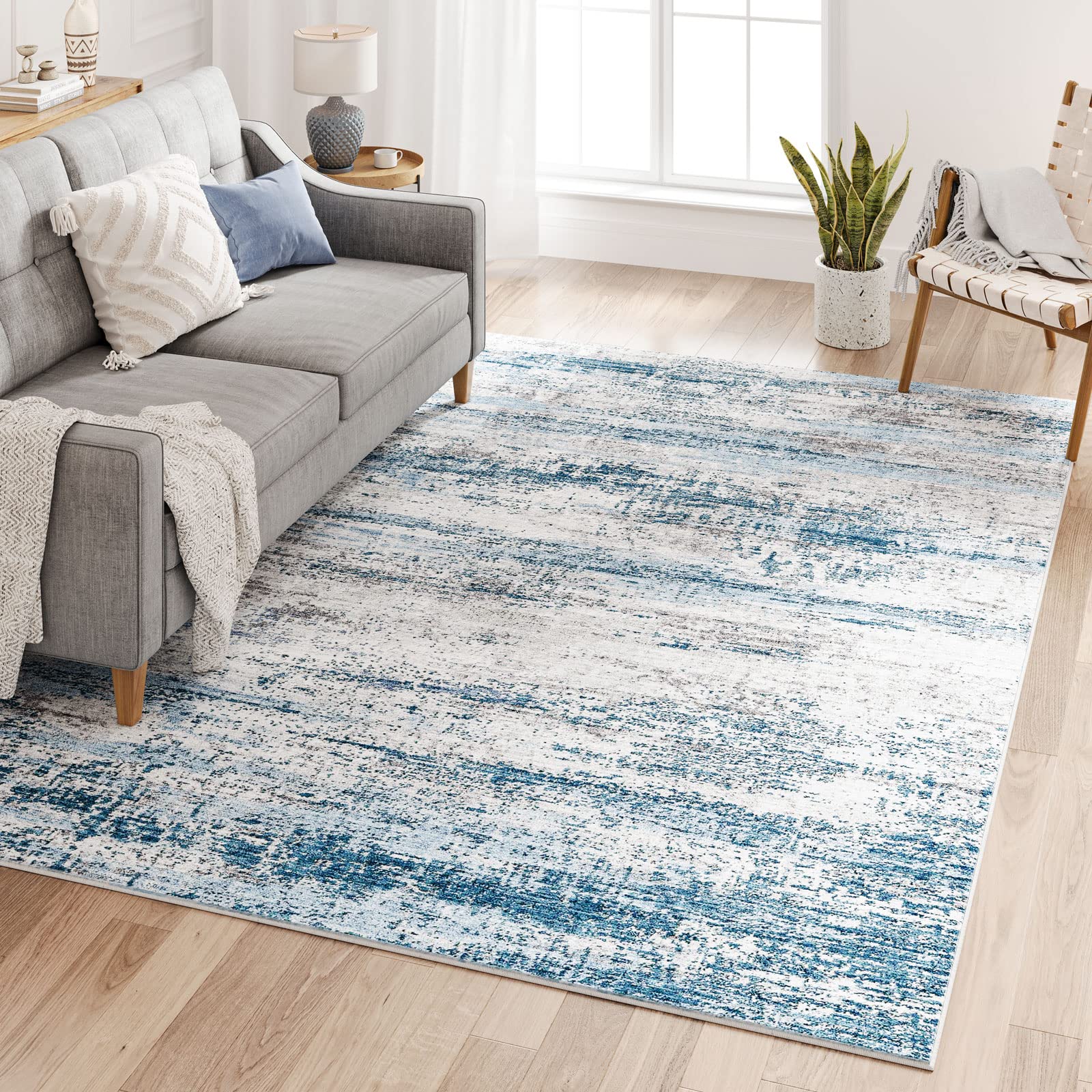 Dripex Faux Rabbit Fur Area Rugs, Coastal Blue 6x9 Soft Fluffy Rug Non-Shedding Bedroom Carpet for Living Room Kid/Laundry Room 