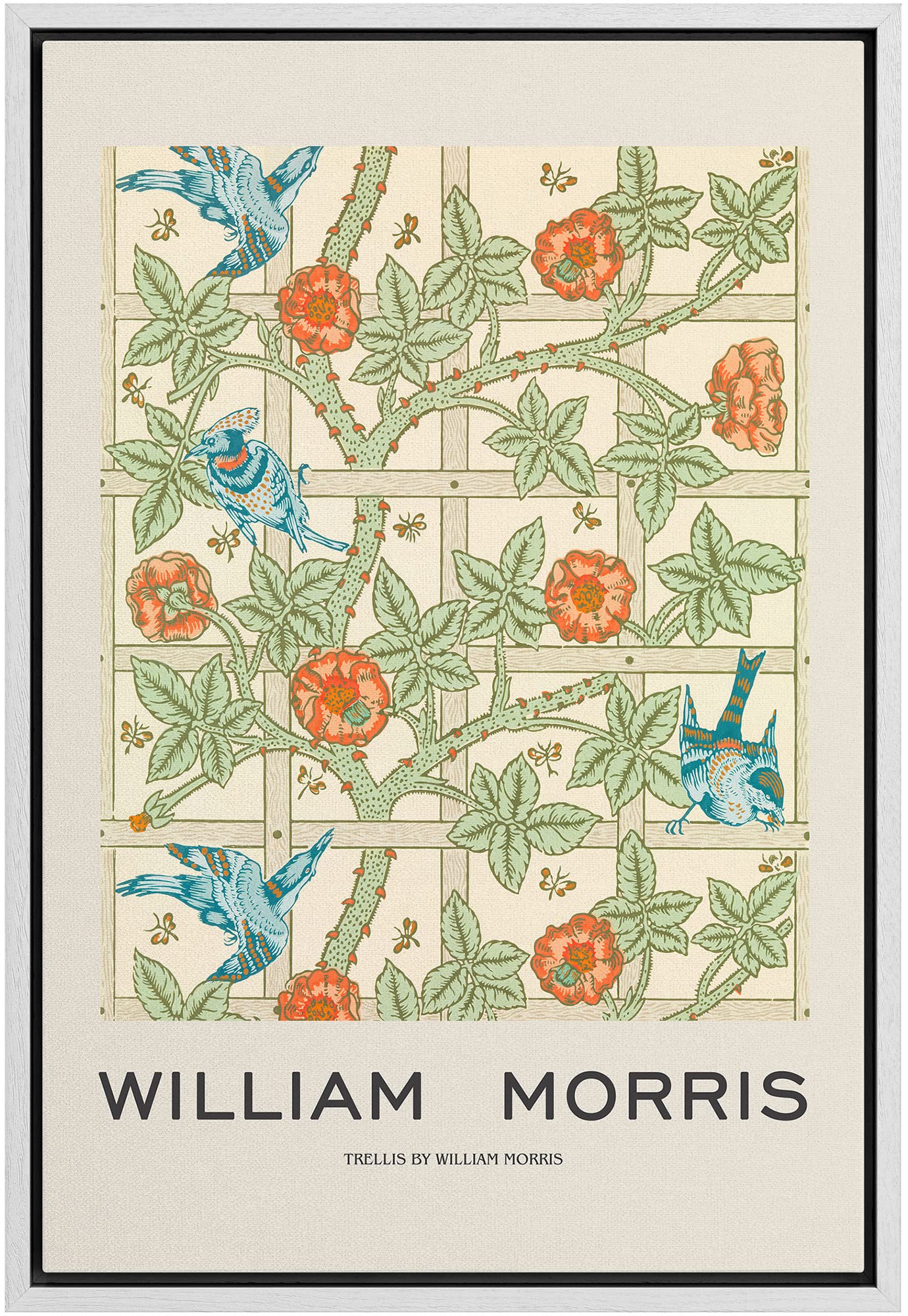 Idea4Wall Framed Canvas Print Wall Art Garden Flower Trellis By William Morris Historic Cultural Illustrations Fine Art Traditio