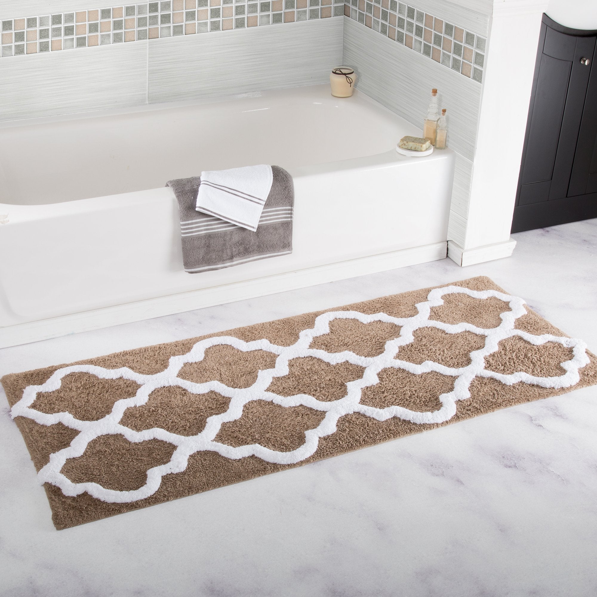 Lavish Home 100% Cotton Trellis Bathroom Mat - 24X60 Inches - Taupe
