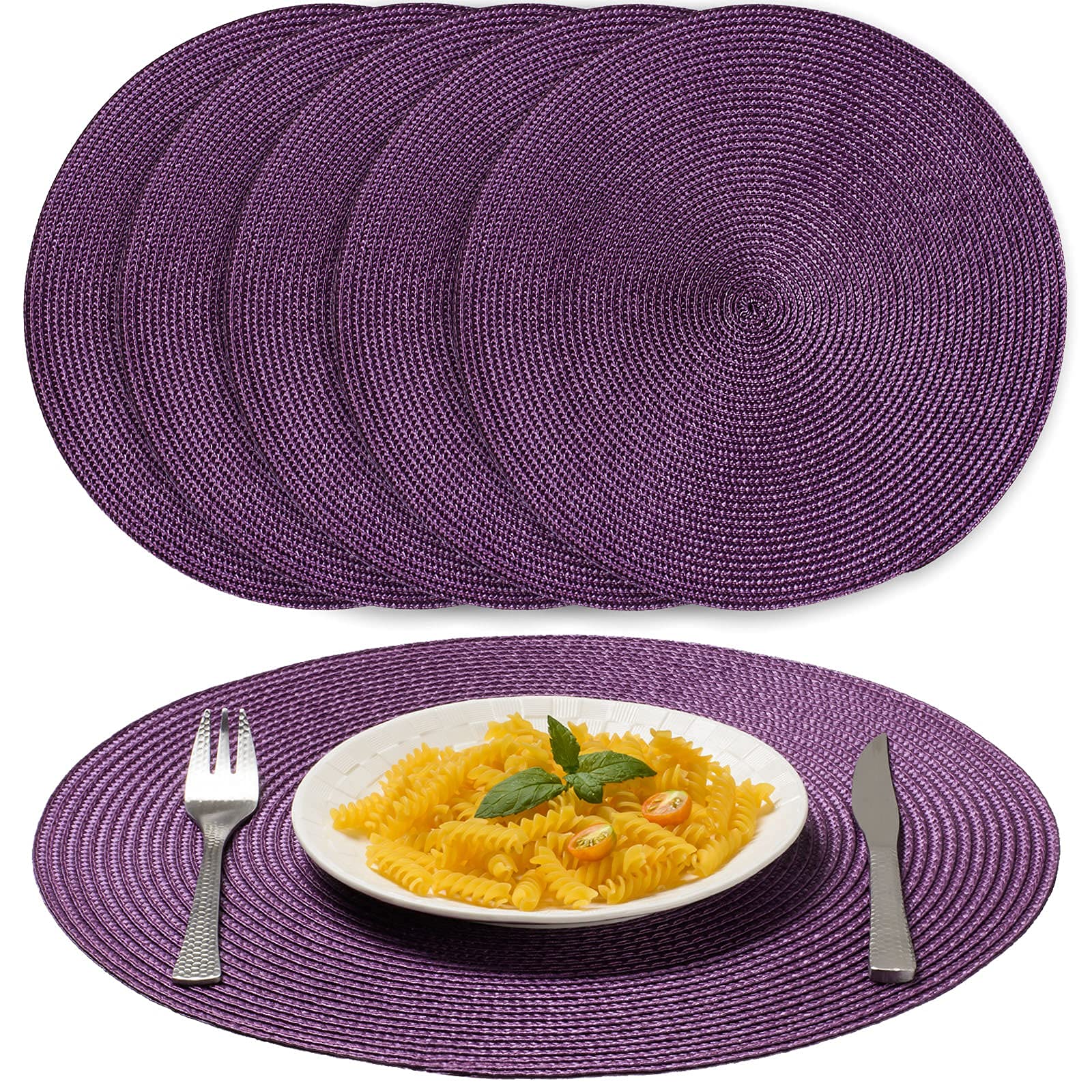 Ahhfsmei Round Braided Placemats 15 Inch Round Table Mats For Dining Tables Natural Woven Heat Resistant Place Mats Set Of 6 (Pu