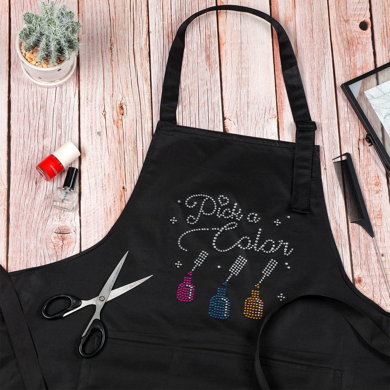 Satinior Christmas I Do Nails Nail Tech Cosmetology Apron With Colorful Rhinestone 2 Pieces Waterproof Nail Apron (Hot Drilling