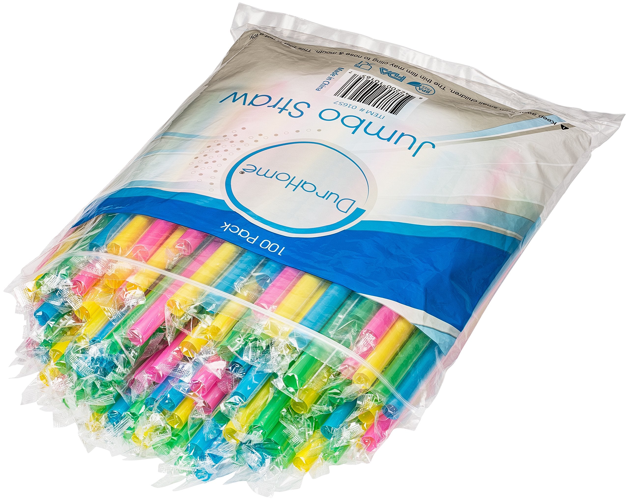 Jumbo Smoothie Straws Extra Wide - Individually Wrapped 100 Pack, Bpa Free Milkshake Straw 0.47'' Multi Colored Large Disposable