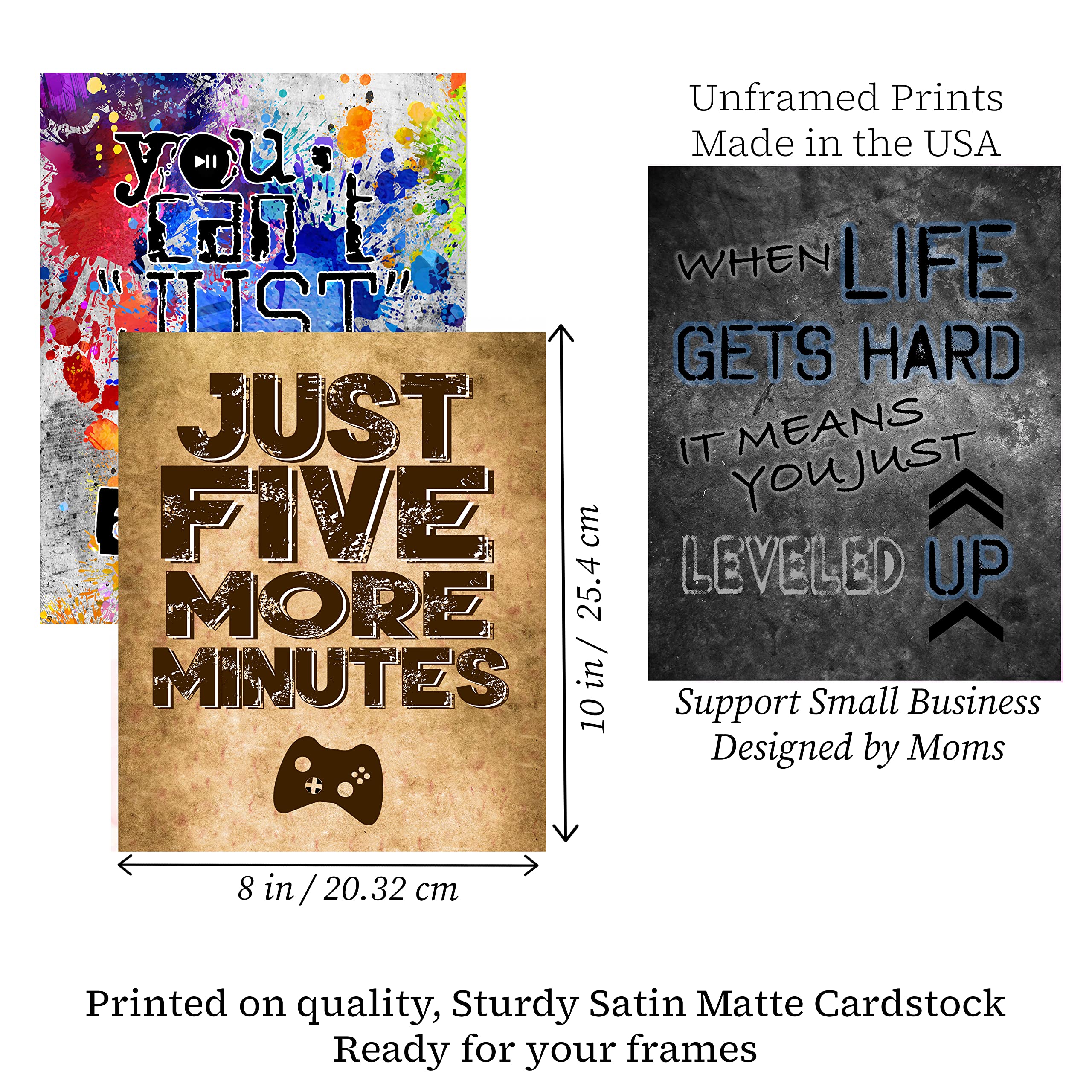 Silly Goose Gifts Video Game Themed Art Print Room Wall Decoration (Set or Four) Gamer (Red)