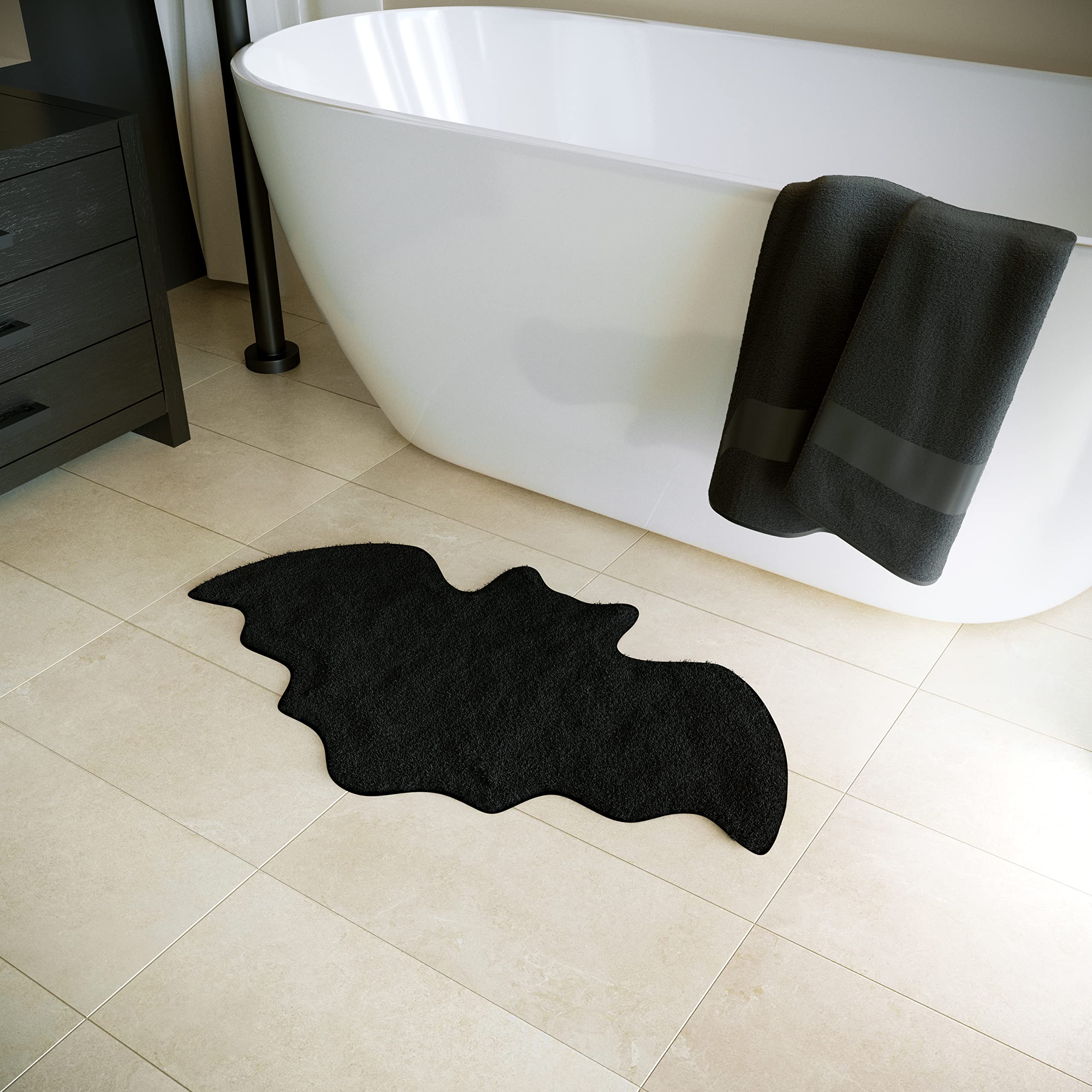 Halloween Bat Bath Mat - Rugs Bat Decor - Bats Bathroom Rug Decoration Black Gothic Gift Goth Gifts Room Decorations Spooky Witc